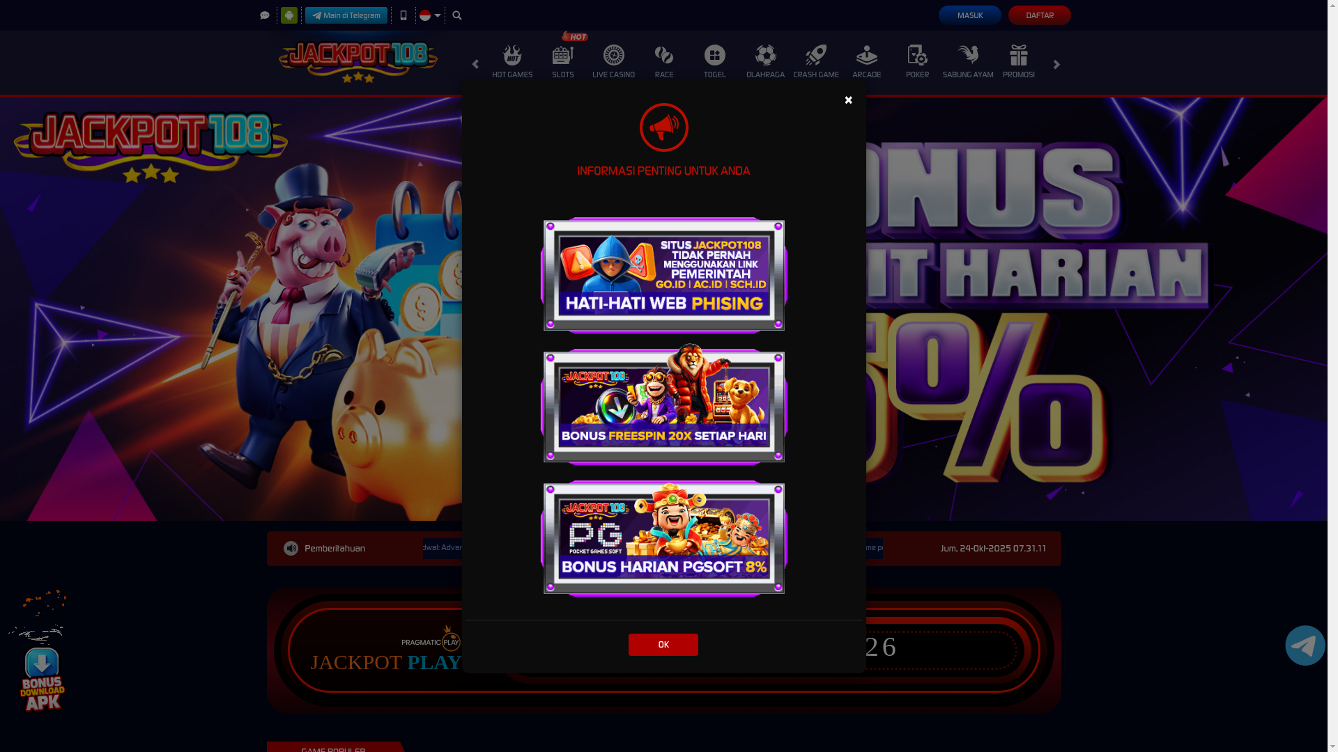 website screenshot of https://jackpot108e.click/