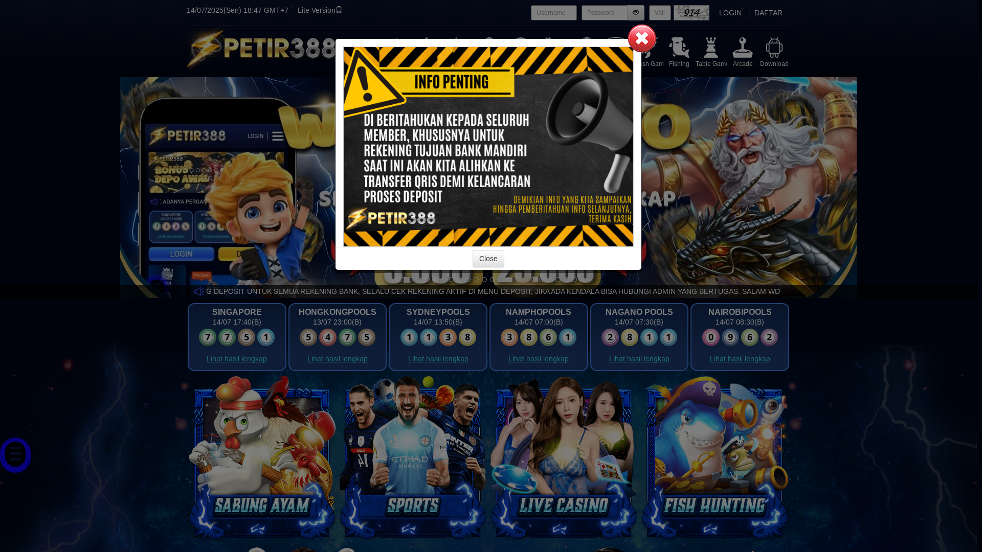 website screenshot of https://petir388rock.com/