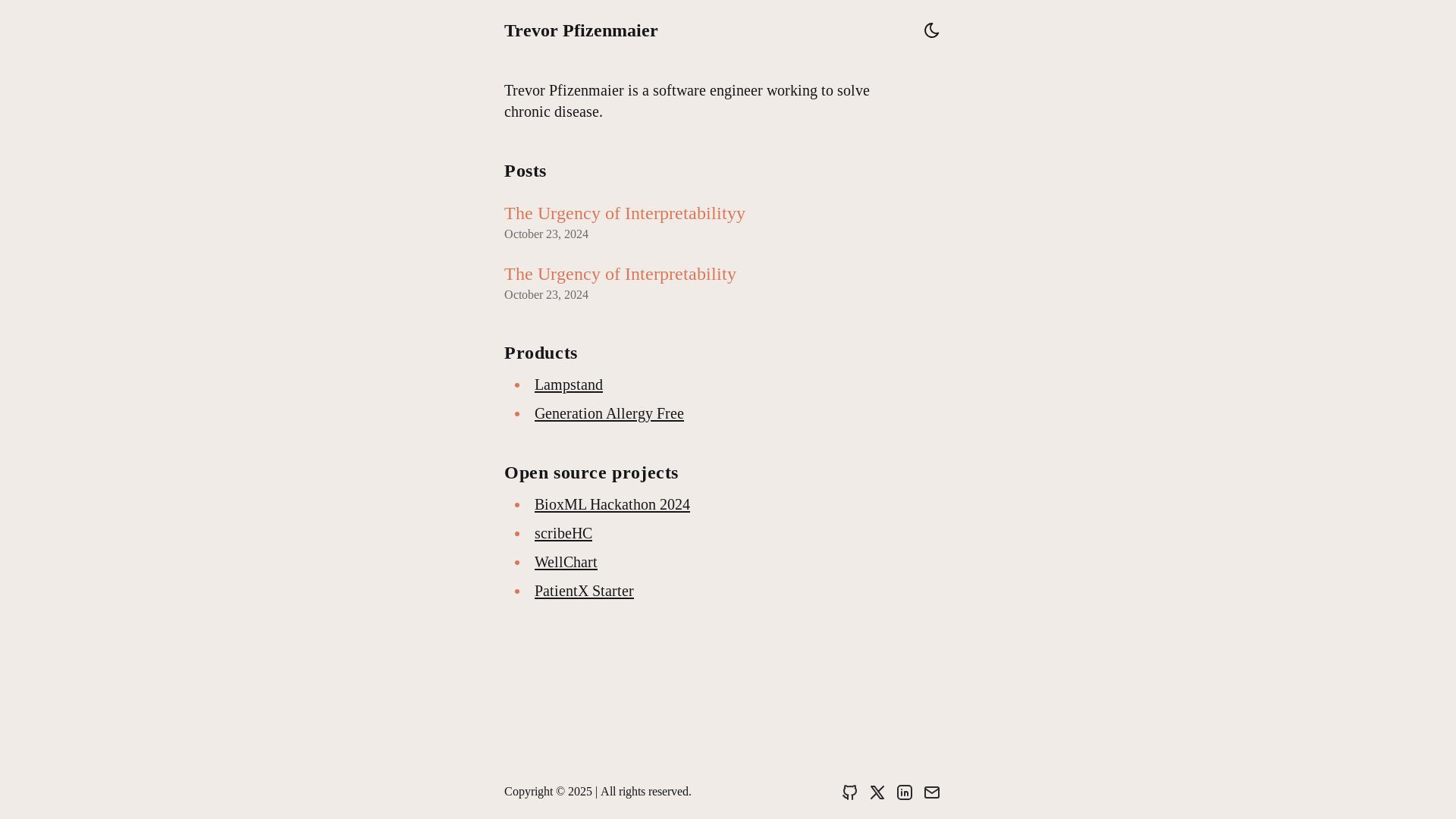 website screenshot of https://trevorpfizenmaier.com/