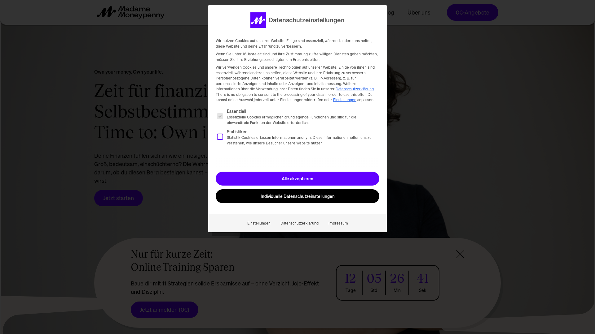 website screenshot of https://madamemoneypenny.de/
