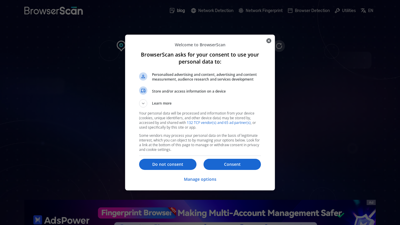 website screenshot of https://www.browserscan.net/