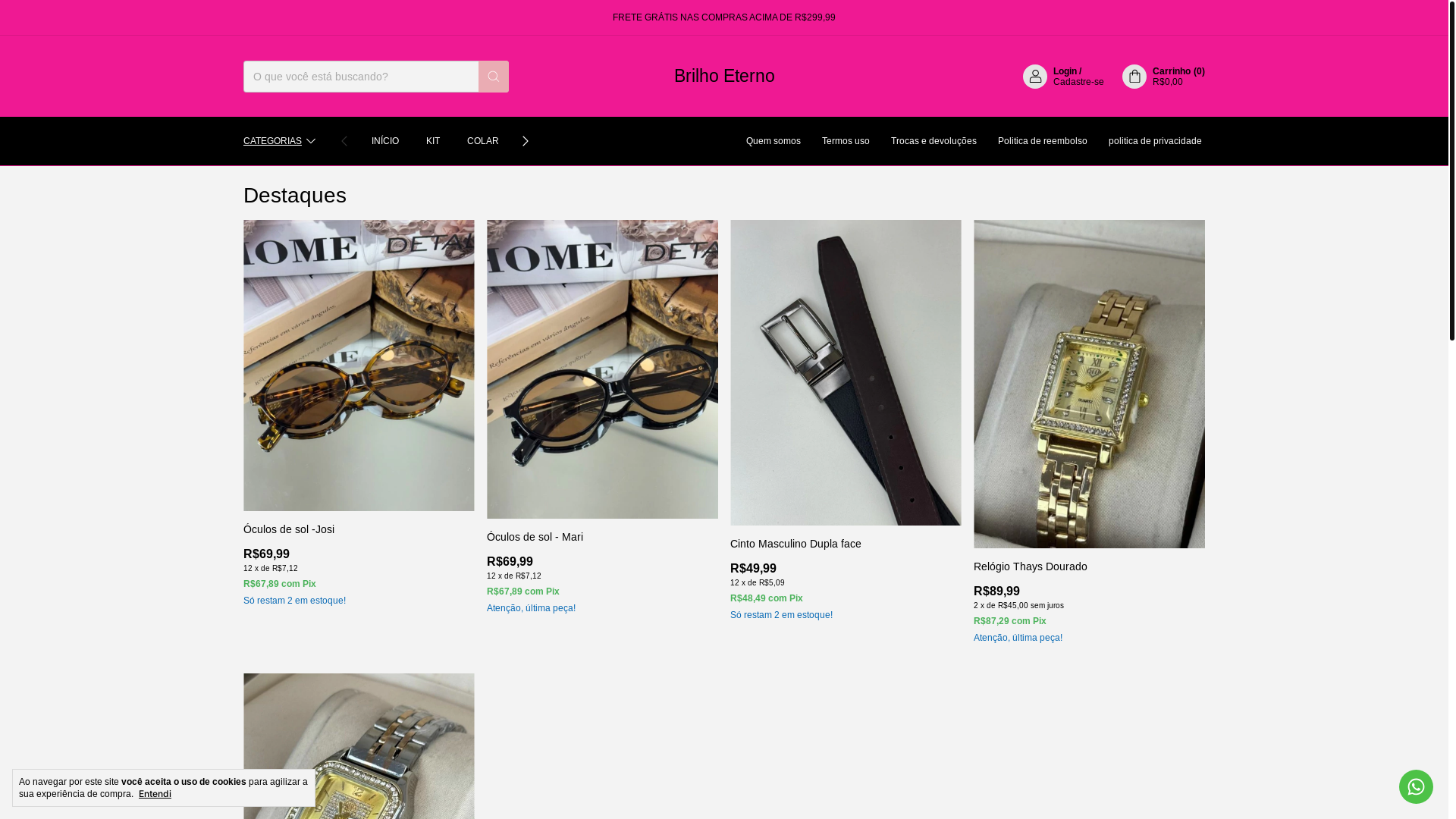 website screenshot of https://brilhoeternoacessorios.com.br/