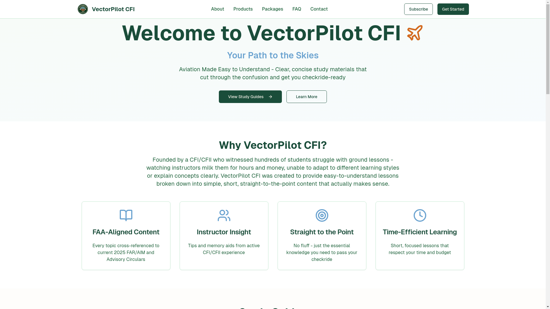 website screenshot of https://vectorpilotcfi.com/