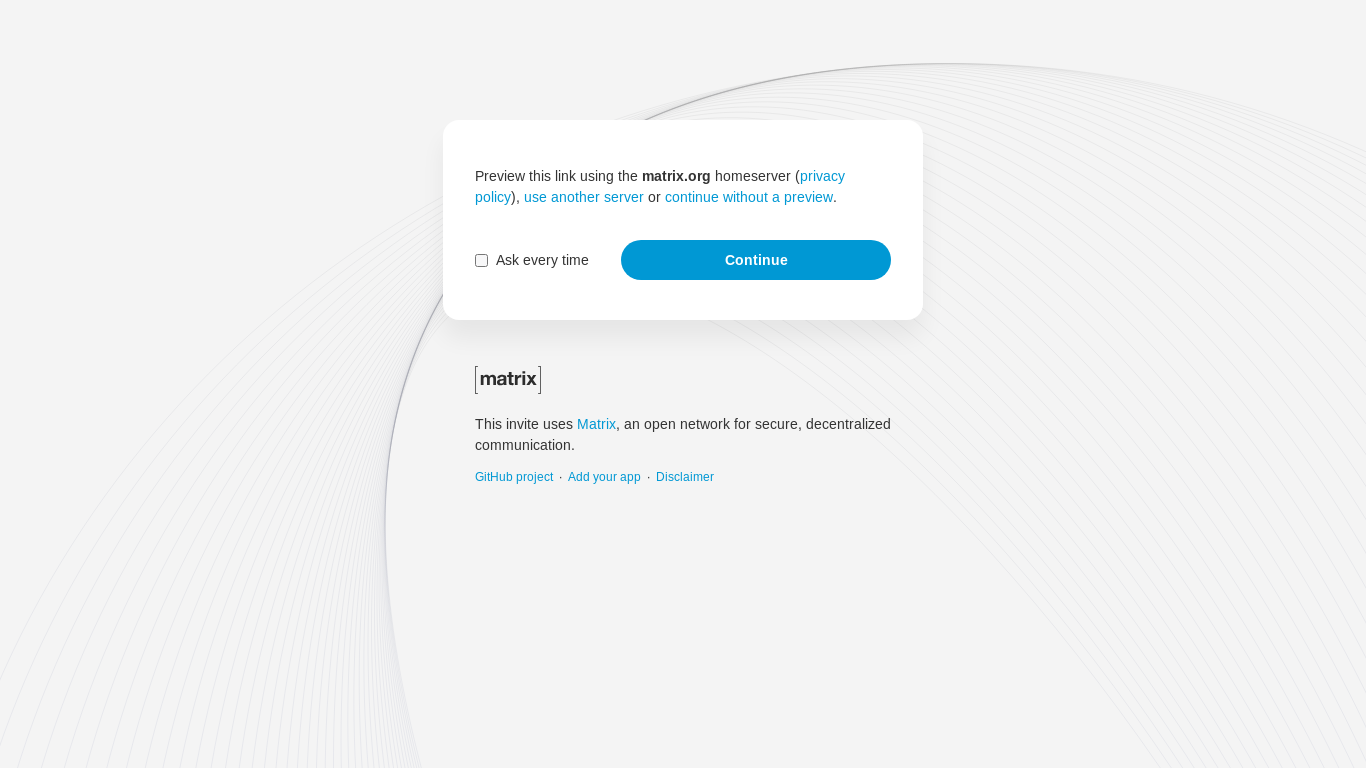 website screenshot of https://matrix.to/#/!FOOZsQKuglGPkloWoq%3Amatrix.org