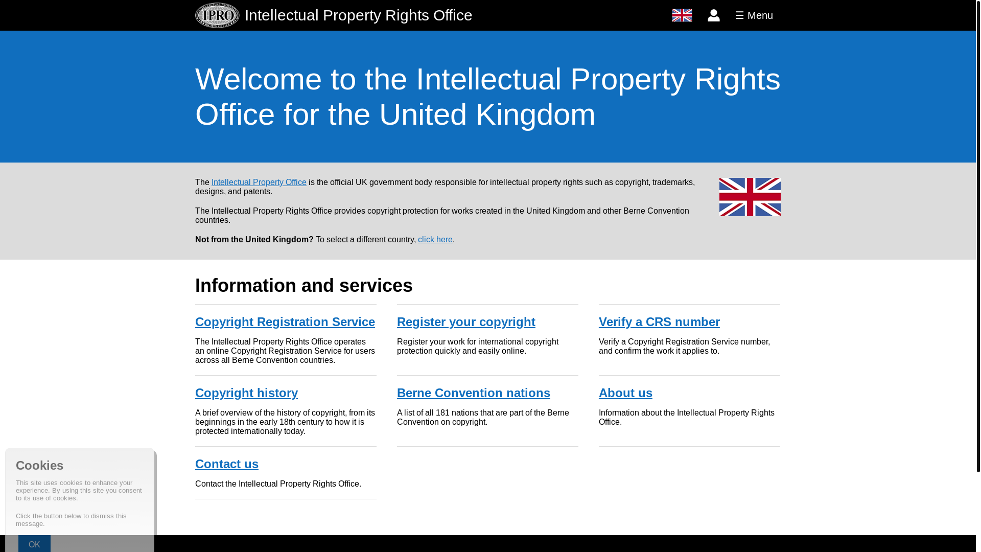 website screenshot of https://intellectualpropertyrightsoffice.uk/