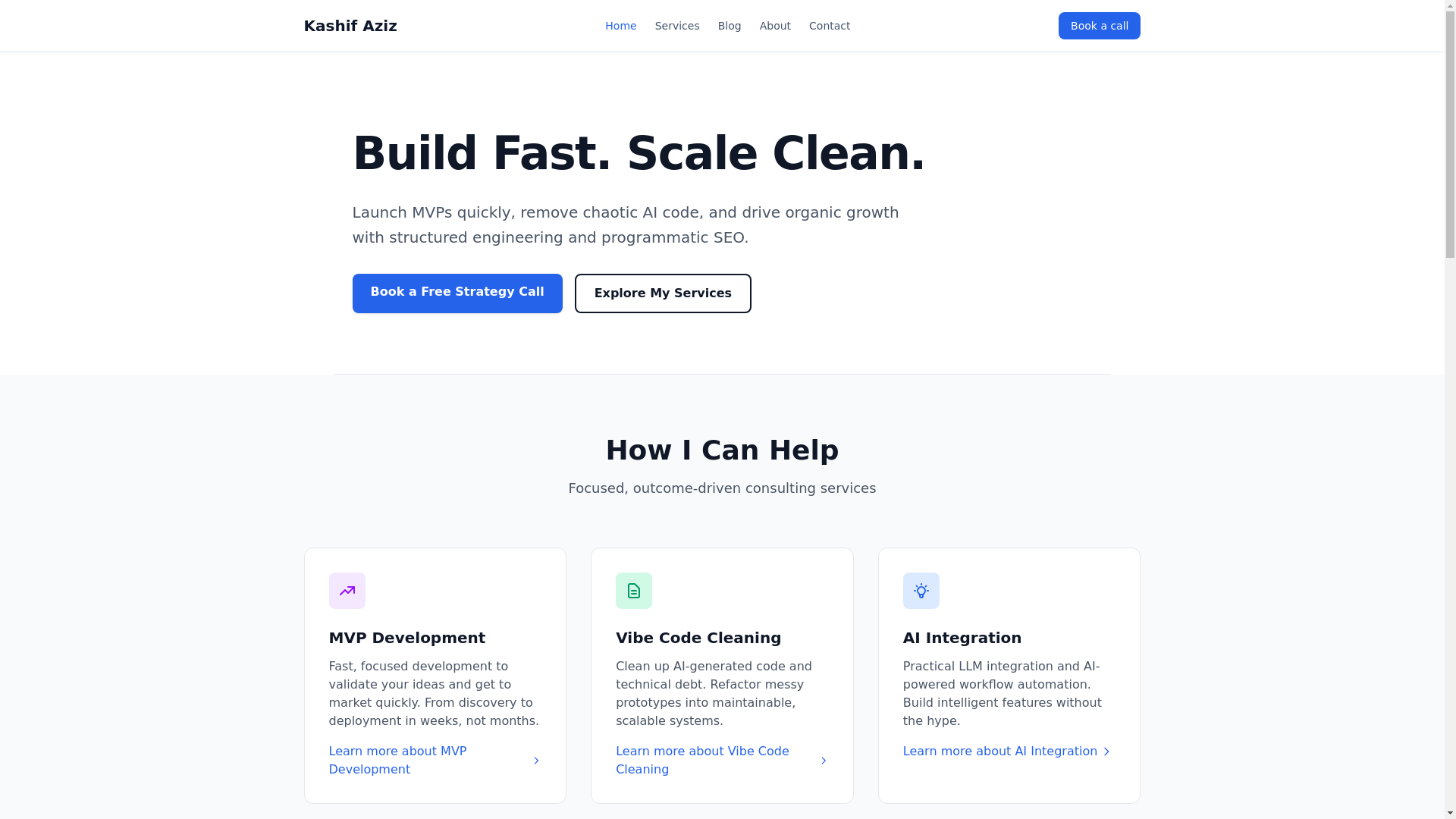 website screenshot of https://kashifaziz.me/
