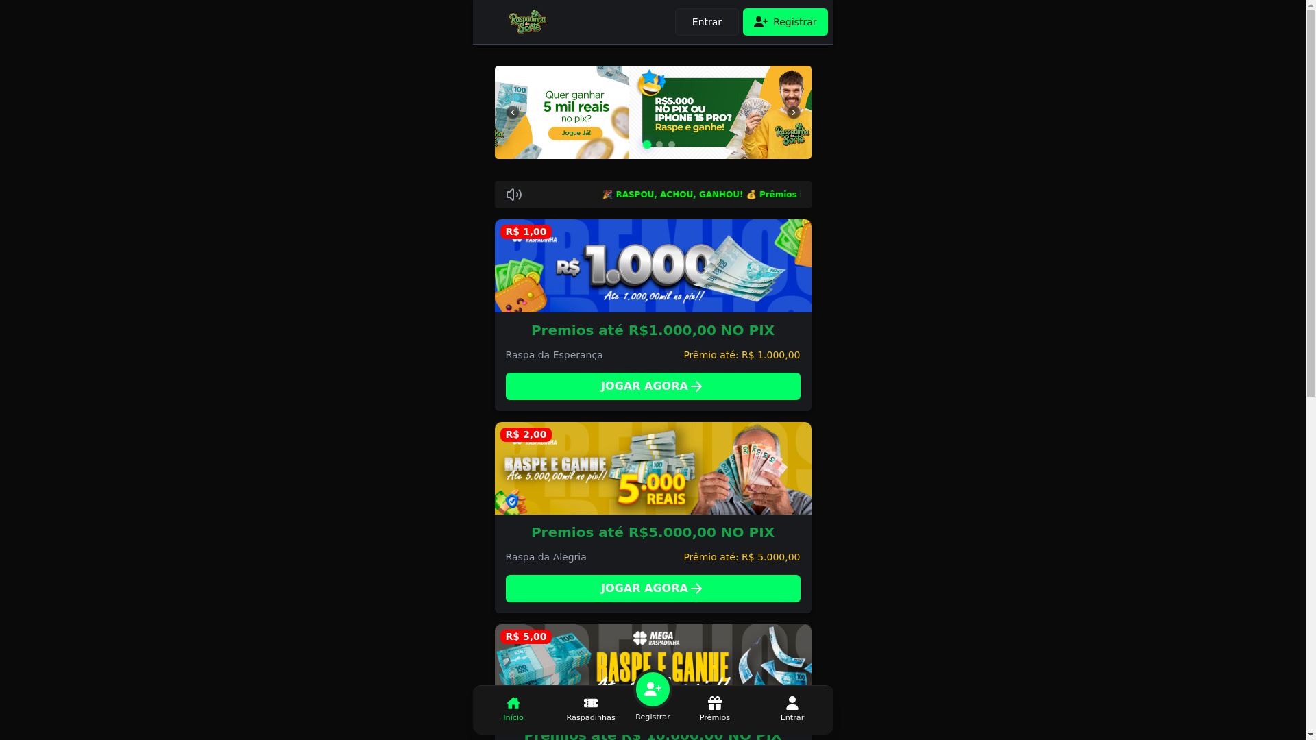 website screenshot of https://raspadinhadasorte.space/