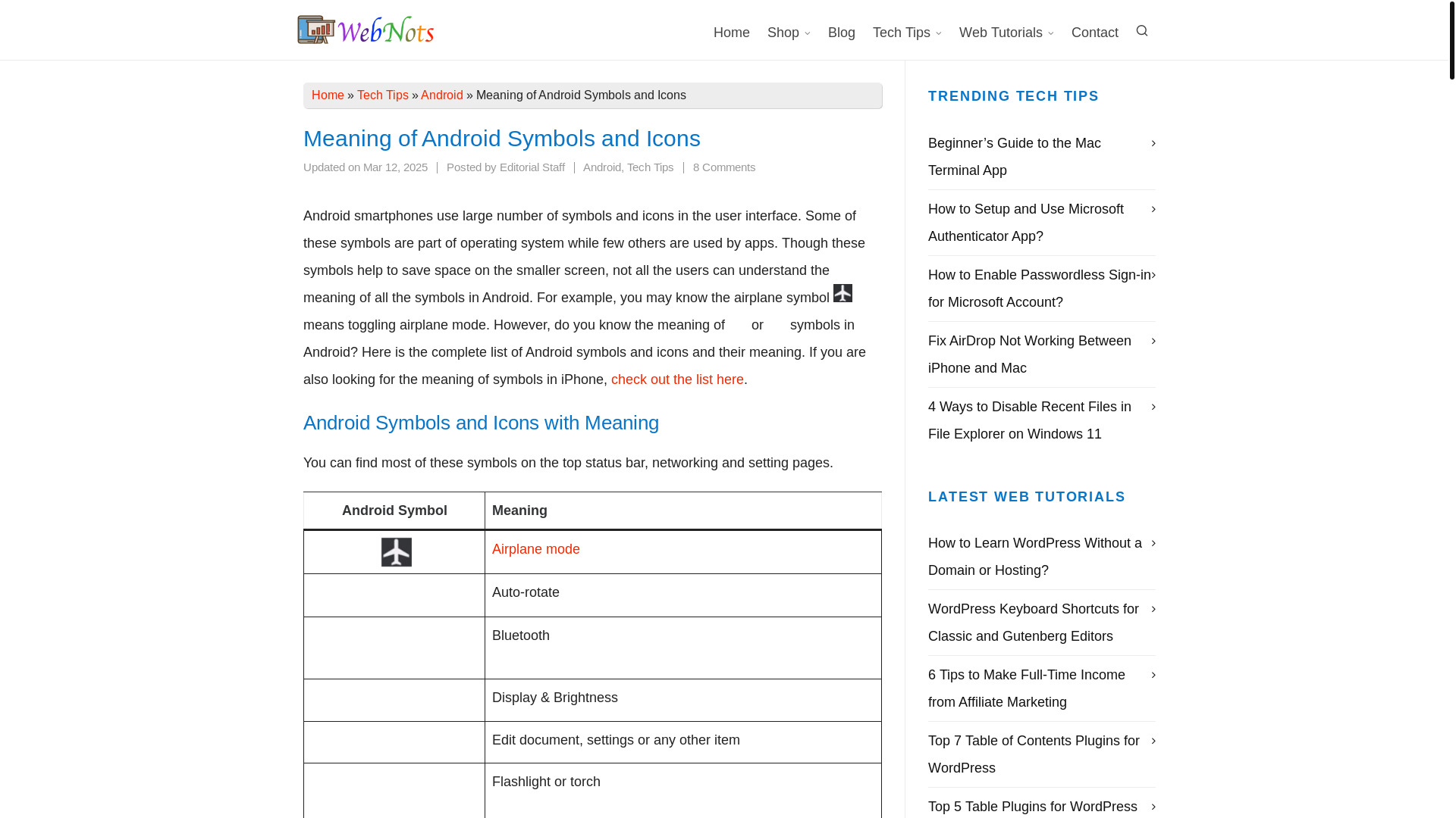 website screenshot of https://www.webnots.com/meaning-of-android-symbols-and-icons/