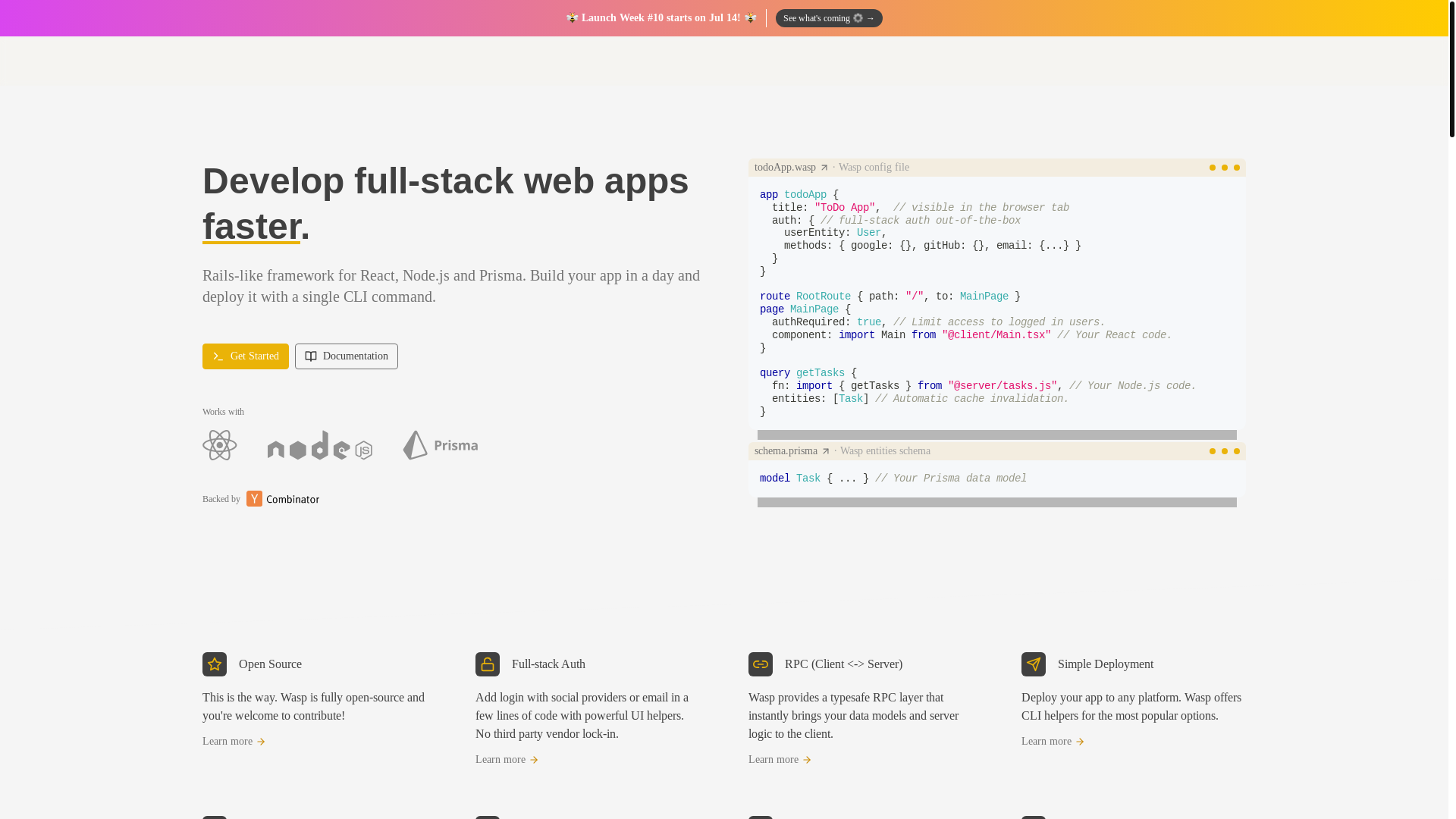 website screenshot of https://wasp-docs-on-main.pages.dev/