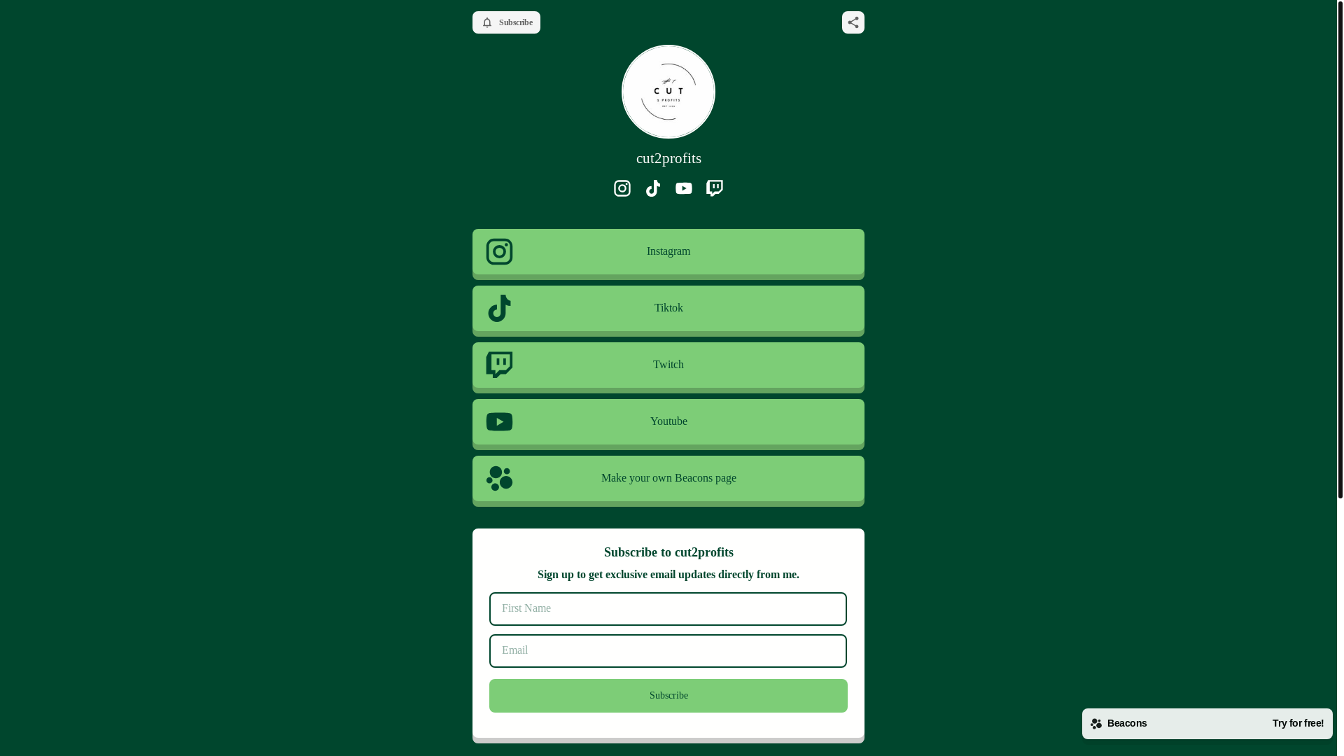 website screenshot of https://cut2profits.com/