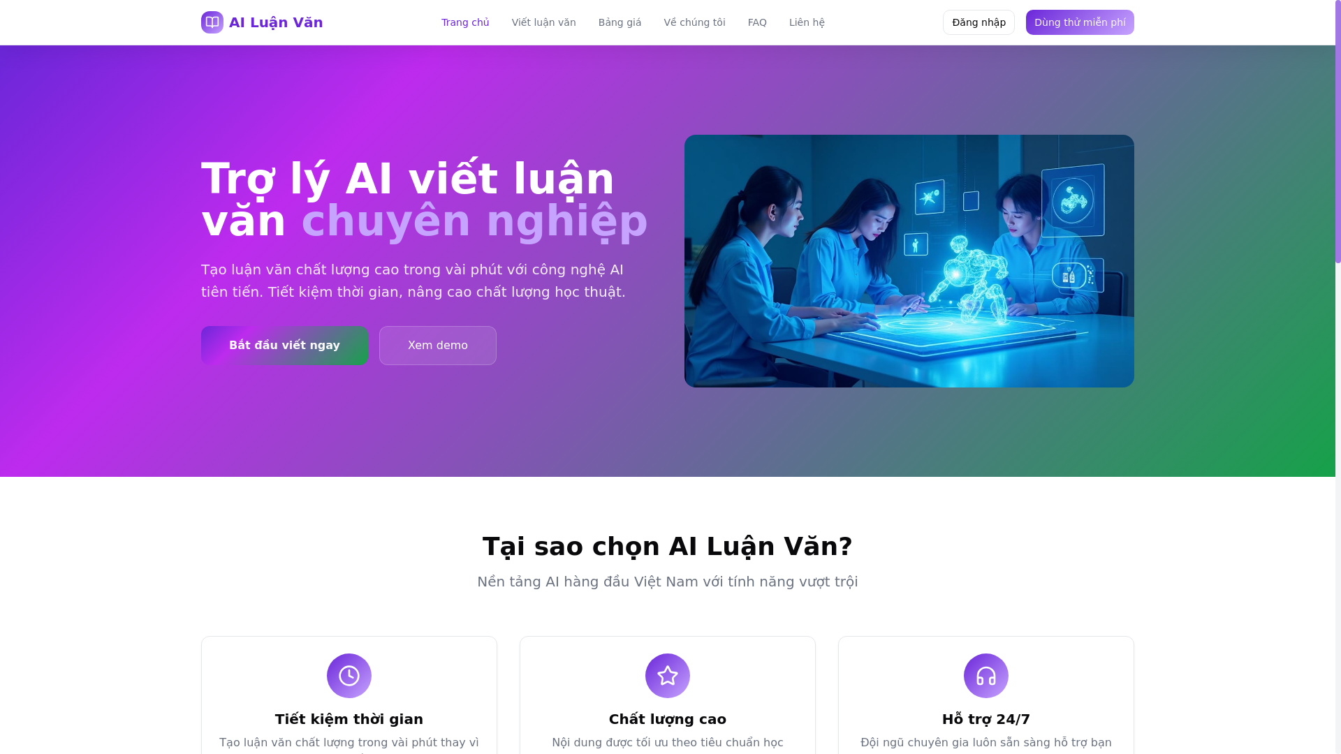 website screenshot of https://ailuanvan.online/