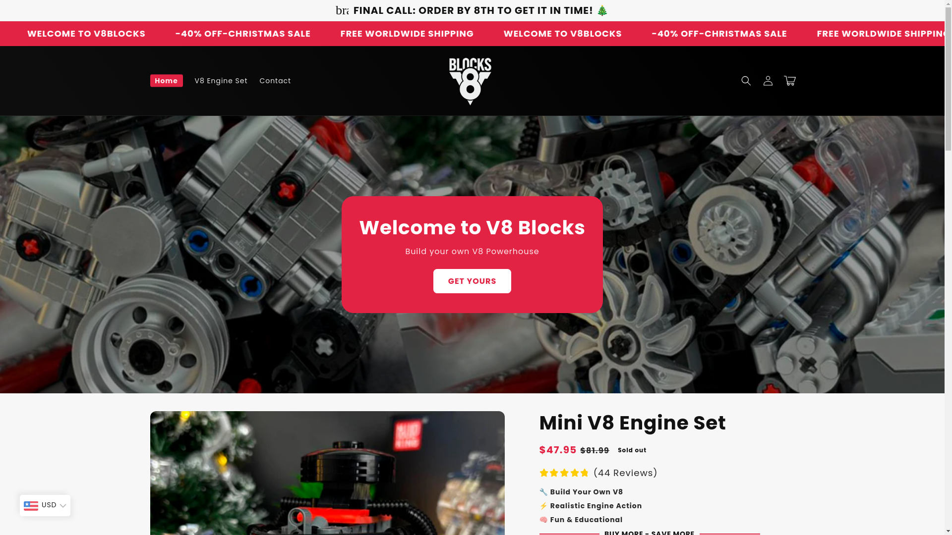 website screenshot of https://v8blocks.shop/