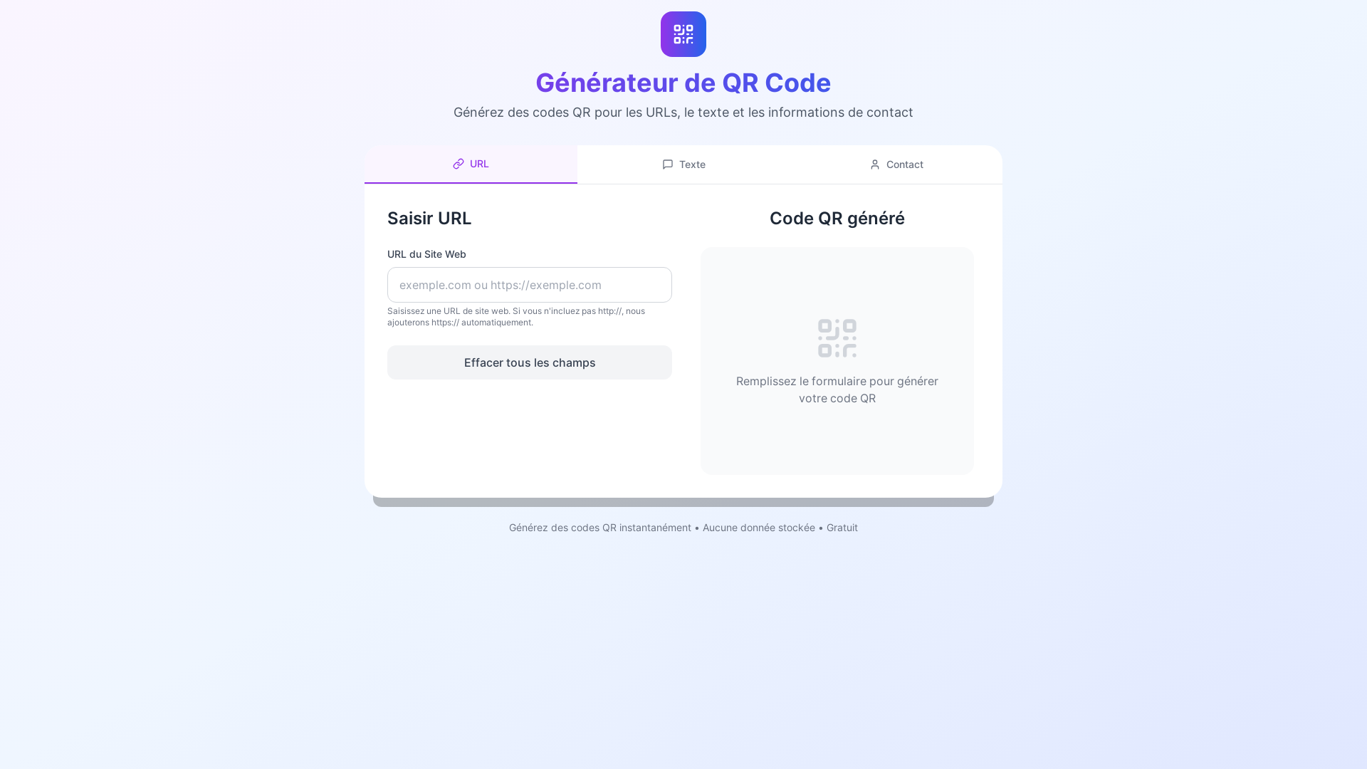 website screenshot of https://generateur-qr-code.pages.dev/
