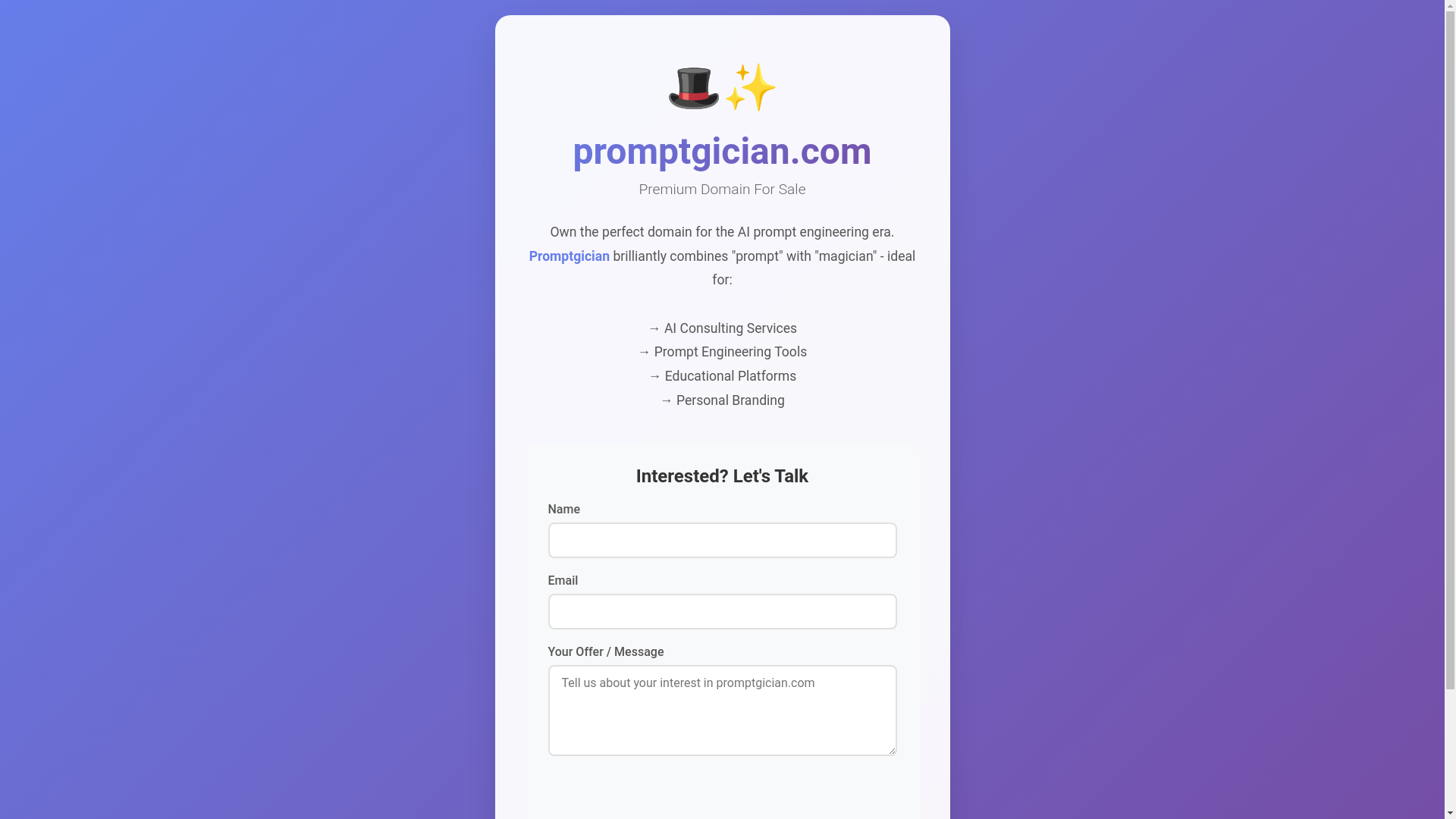 website screenshot of https://promptgician.com/