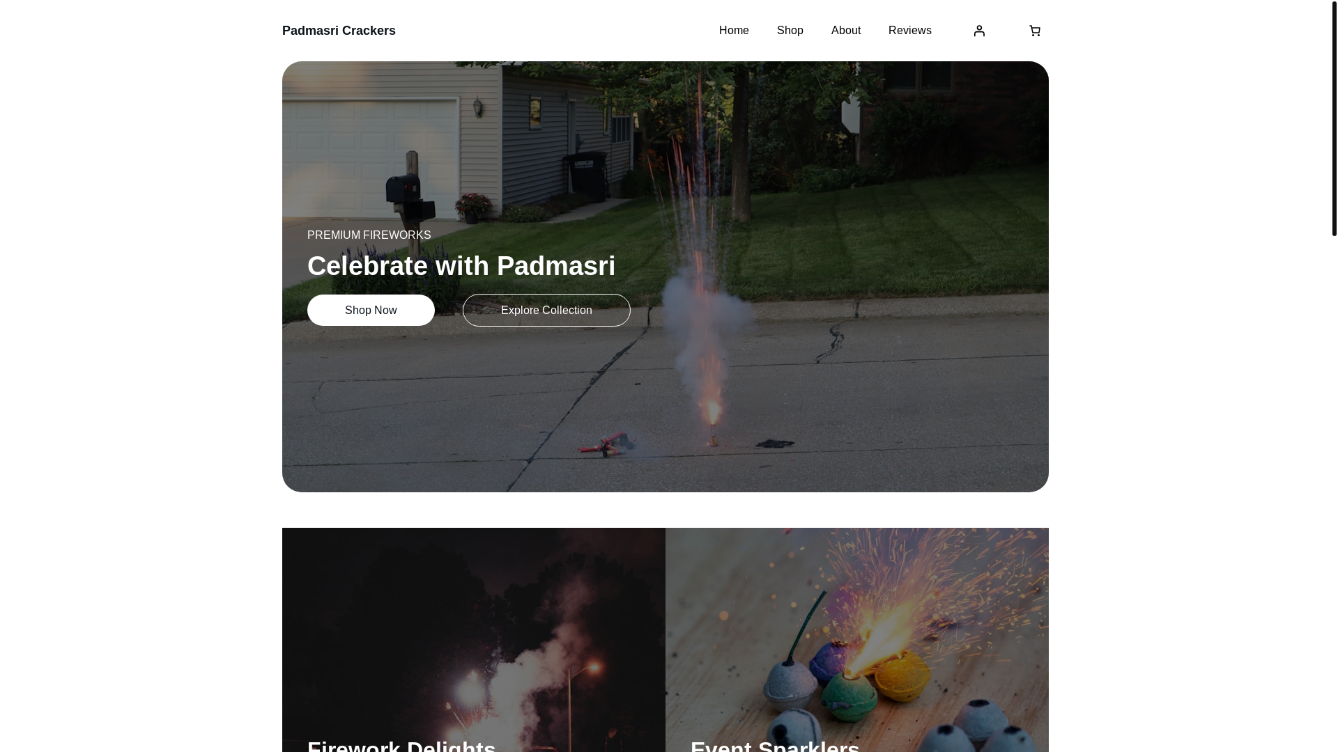 website screenshot of https://padmasricrackers.com/