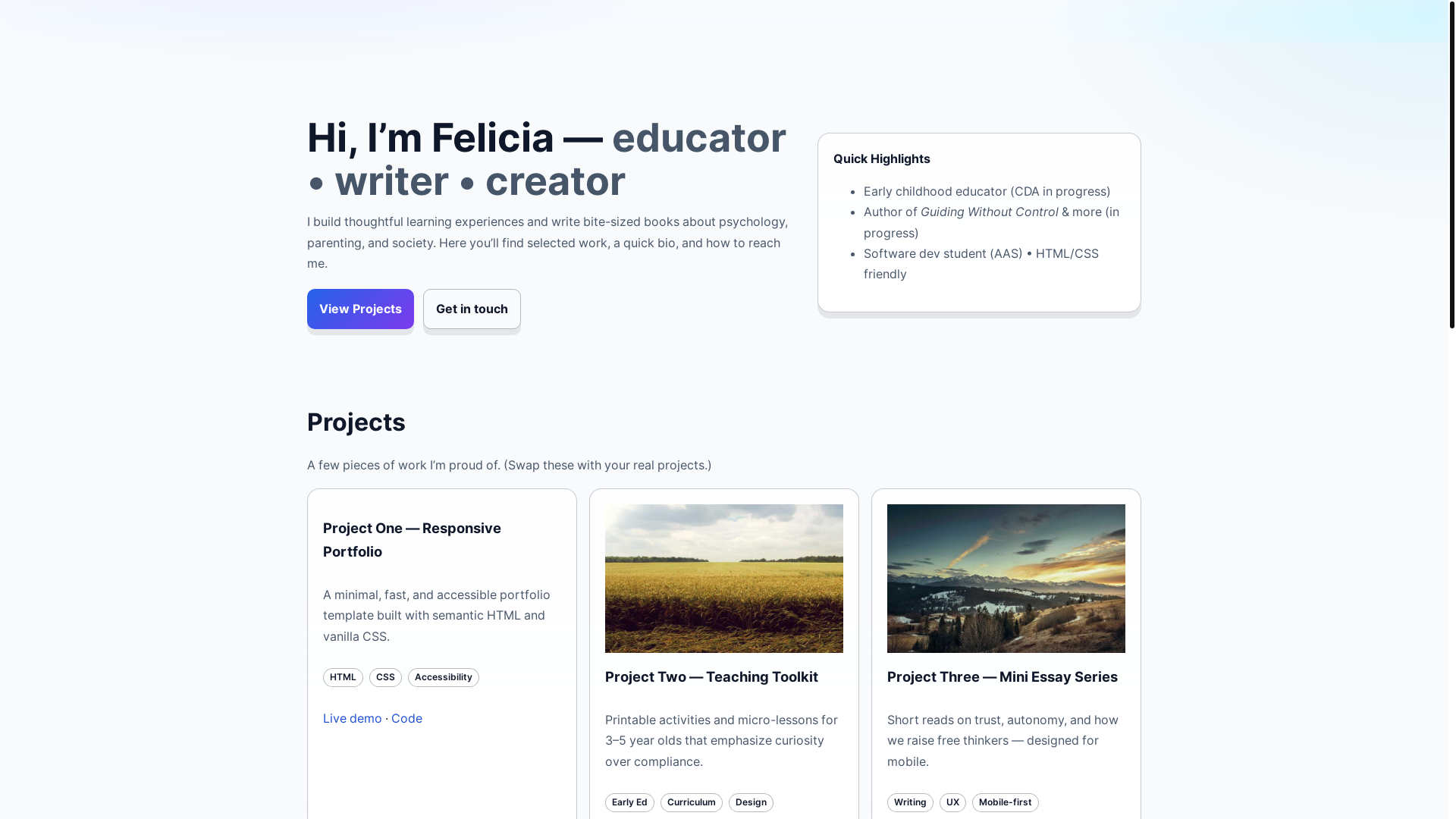 website screenshot of https://felicialoprete.com/