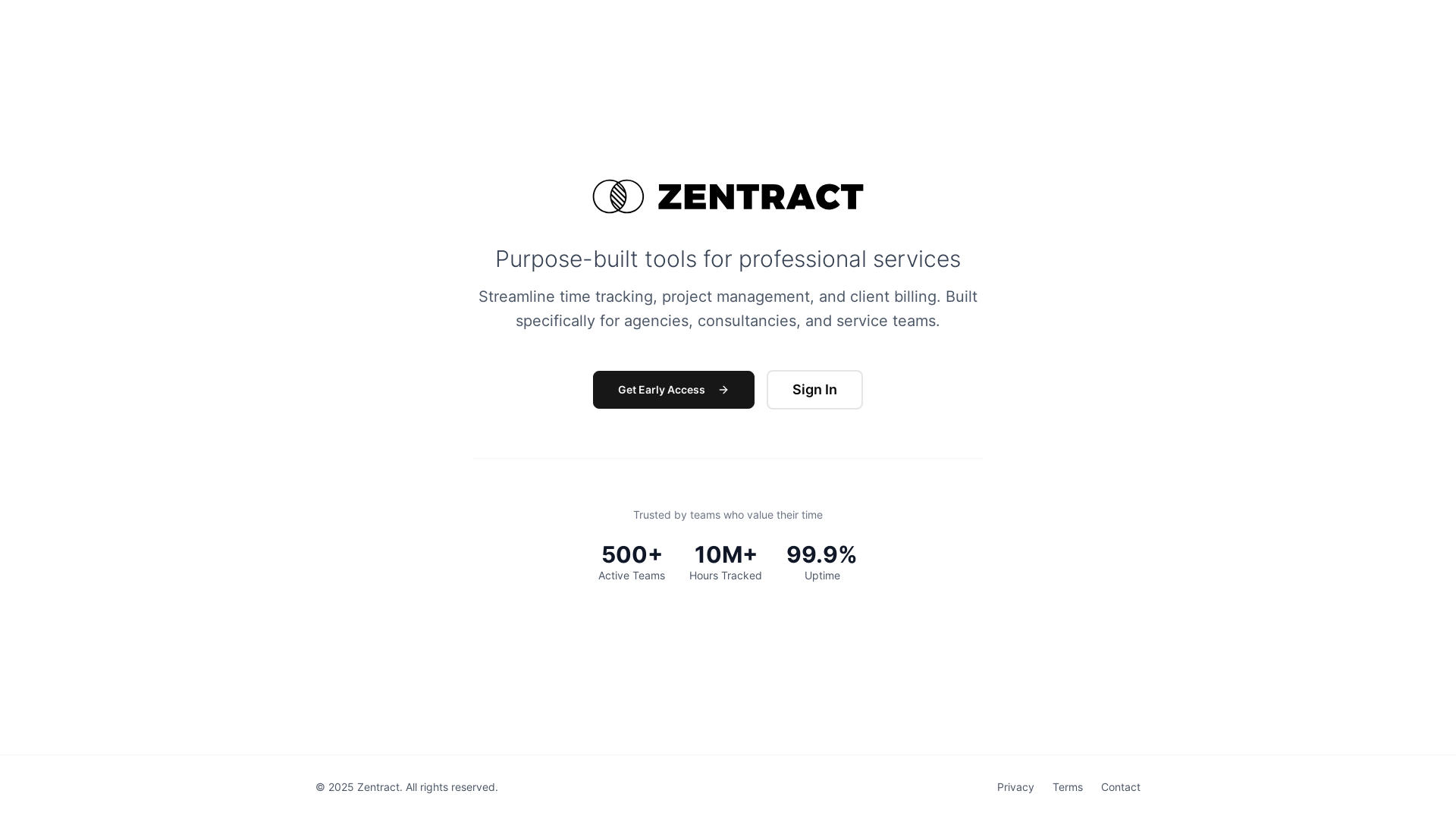 website screenshot of https://zentract.io/