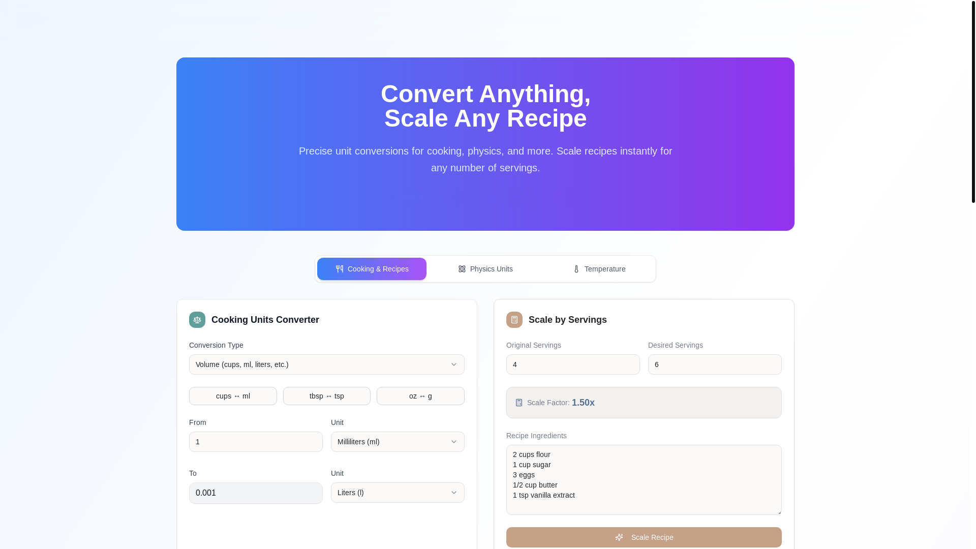 website screenshot of https://cookscaler.com/