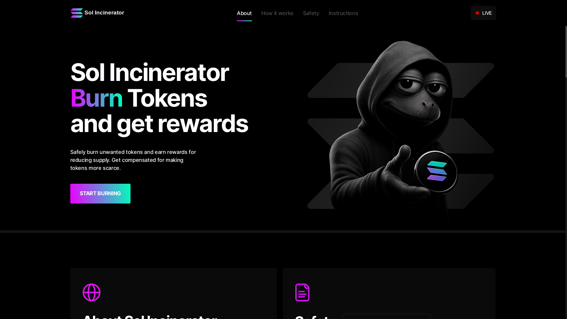 website screenshot of https://sol-incinerator.ltd/