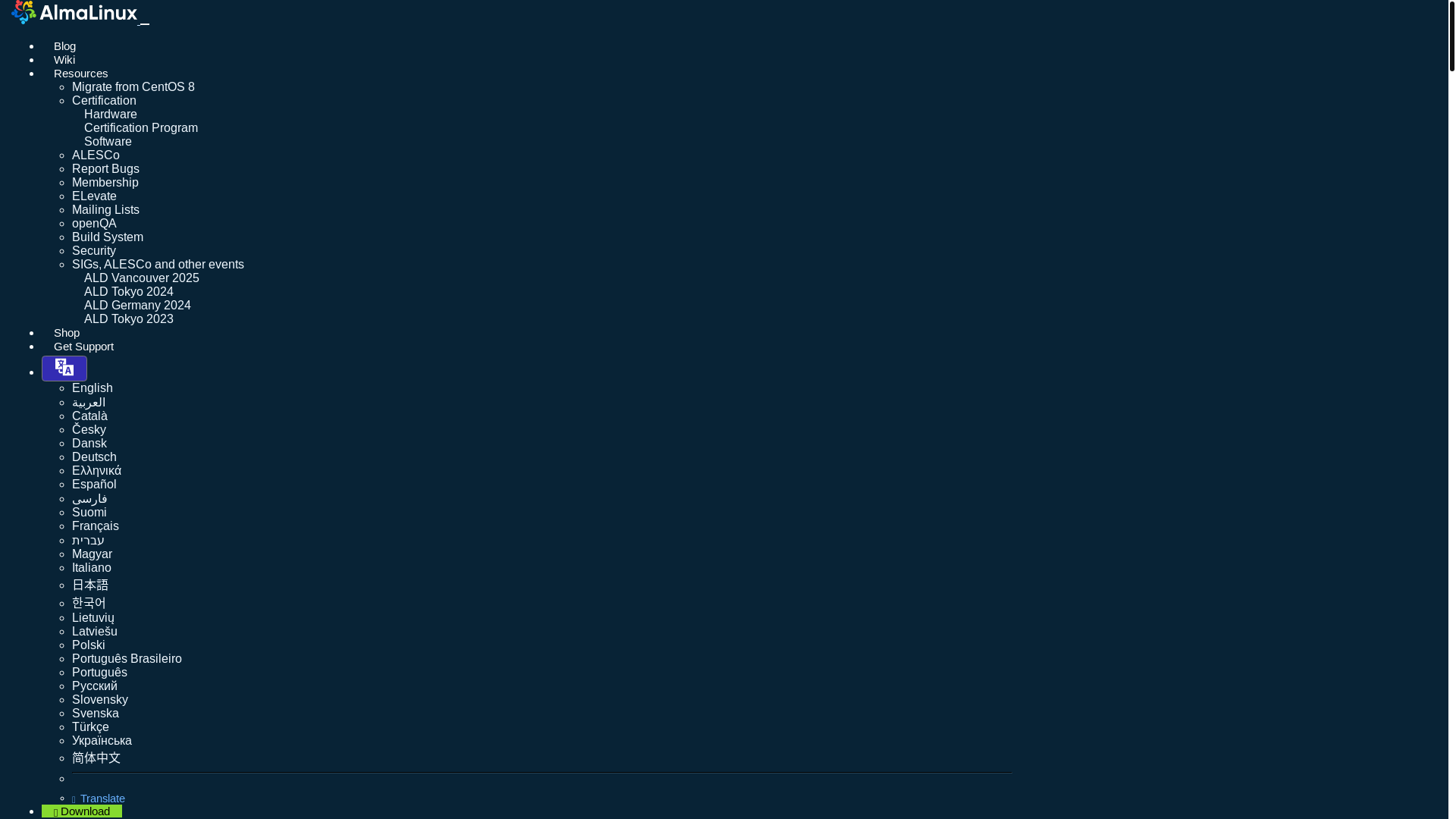 website screenshot of https://almalinux.org