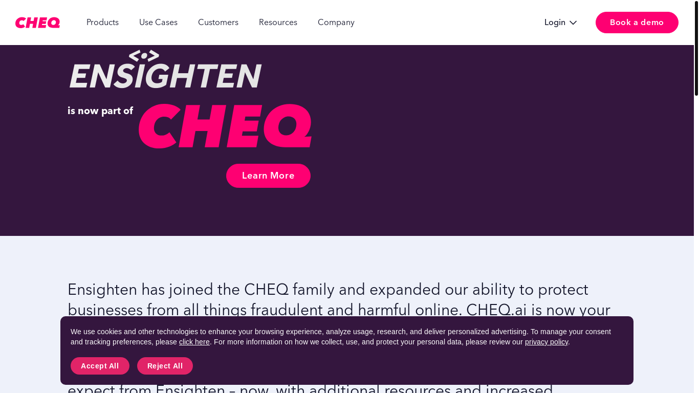 website screenshot of https://ensighten.com/