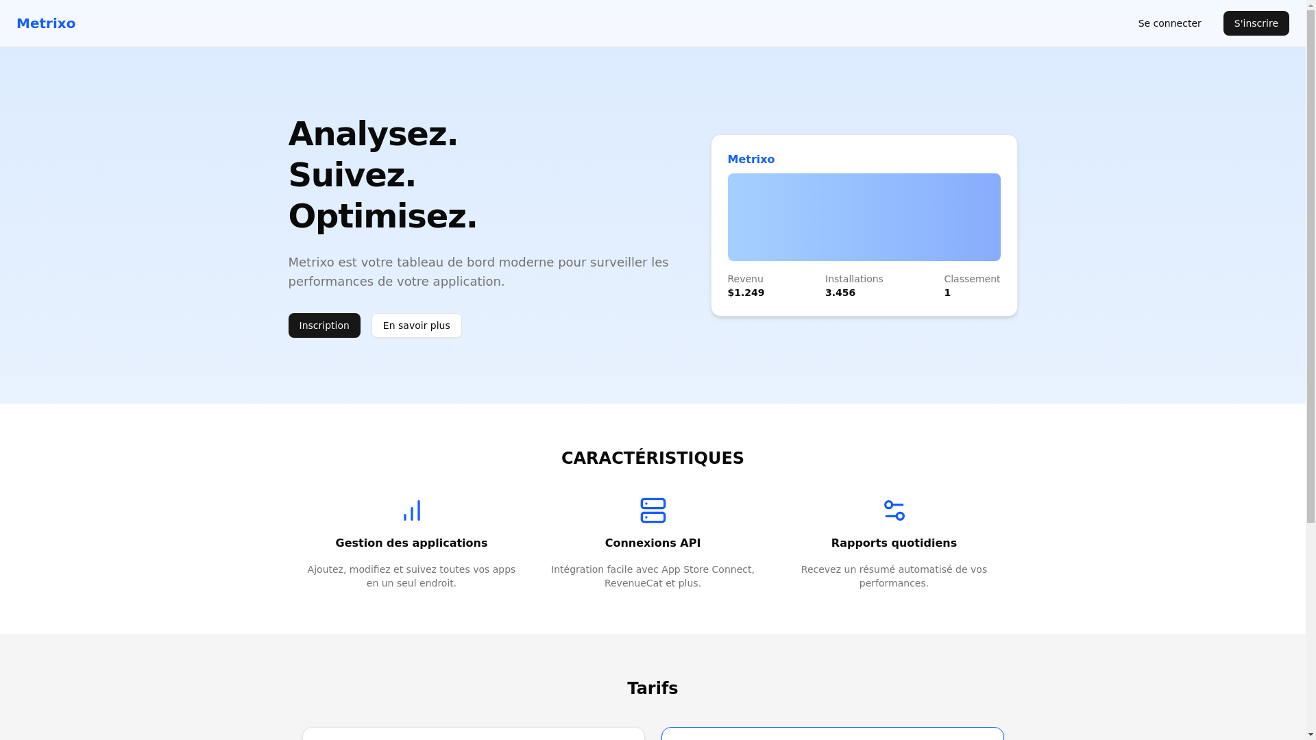 website screenshot of https://metrixo.cloud/