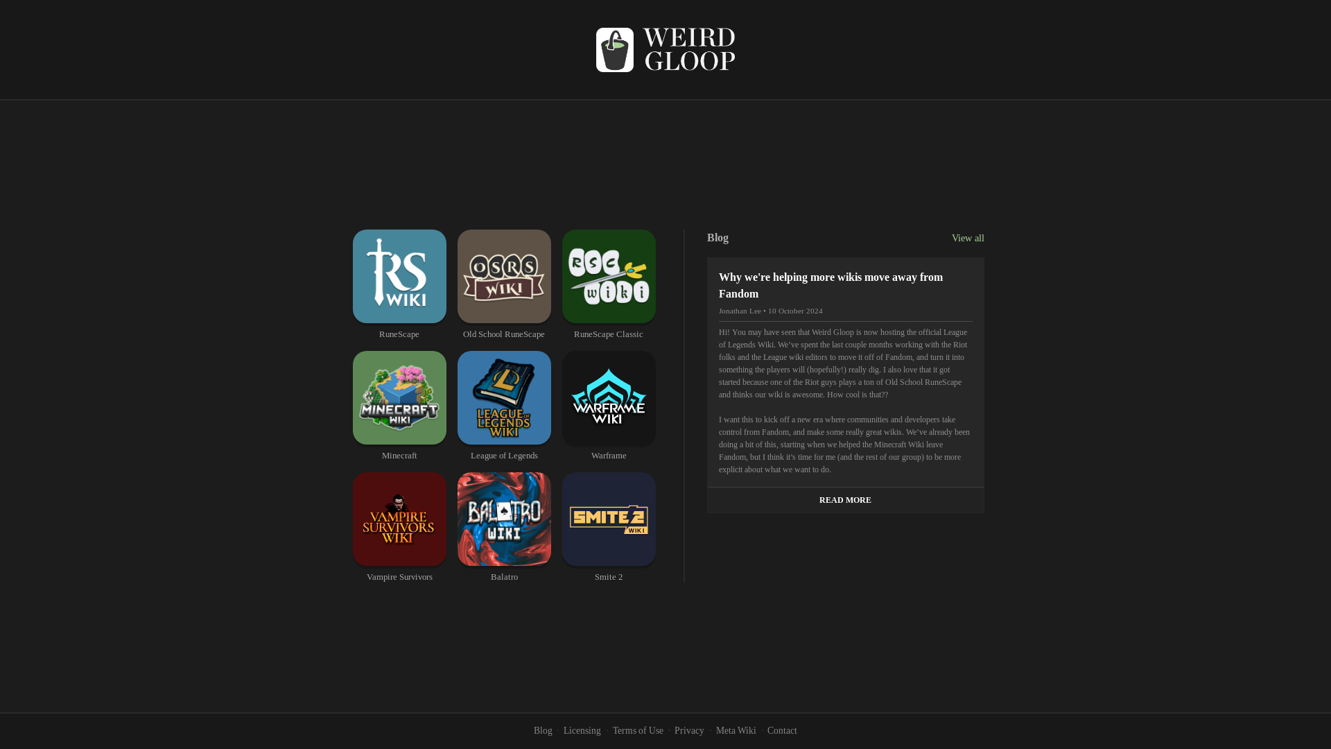 website screenshot of https://weirdgloop.org