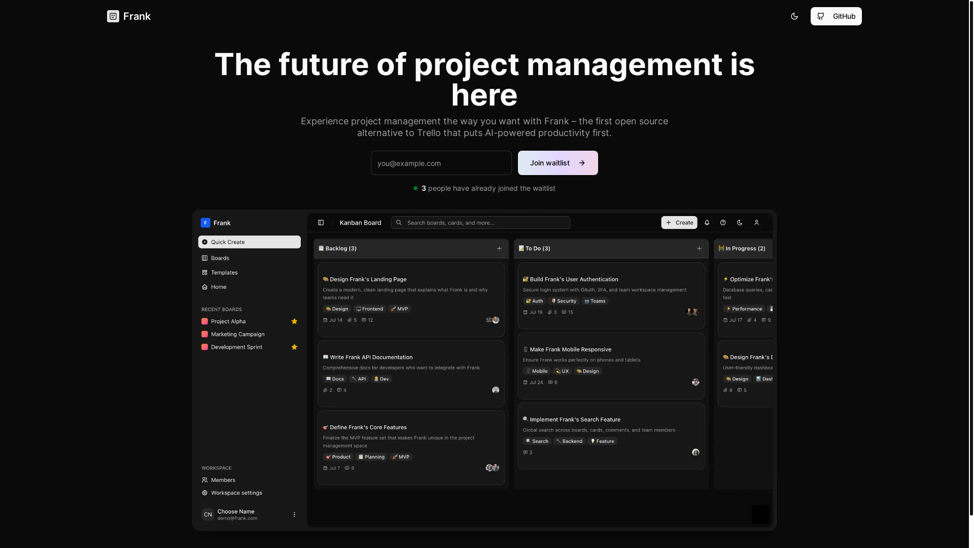 website screenshot of https://onfrank.com/