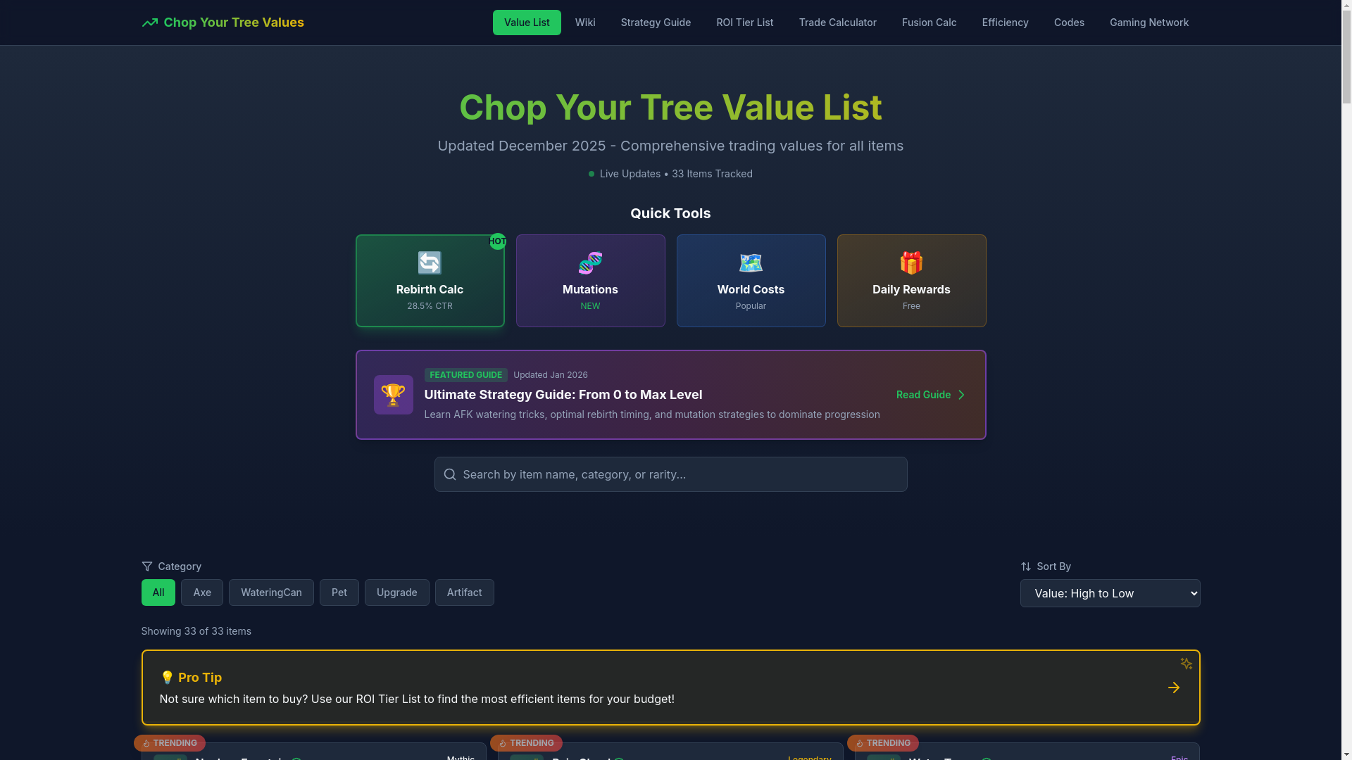 website screenshot of https://www.chopyourtreevalues.com