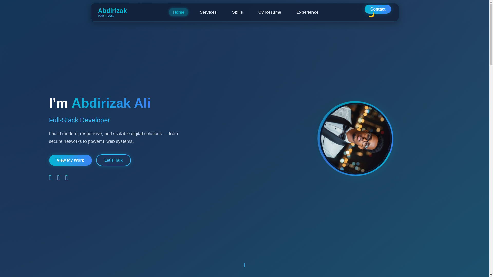 website screenshot of https://abdirizackali.com/