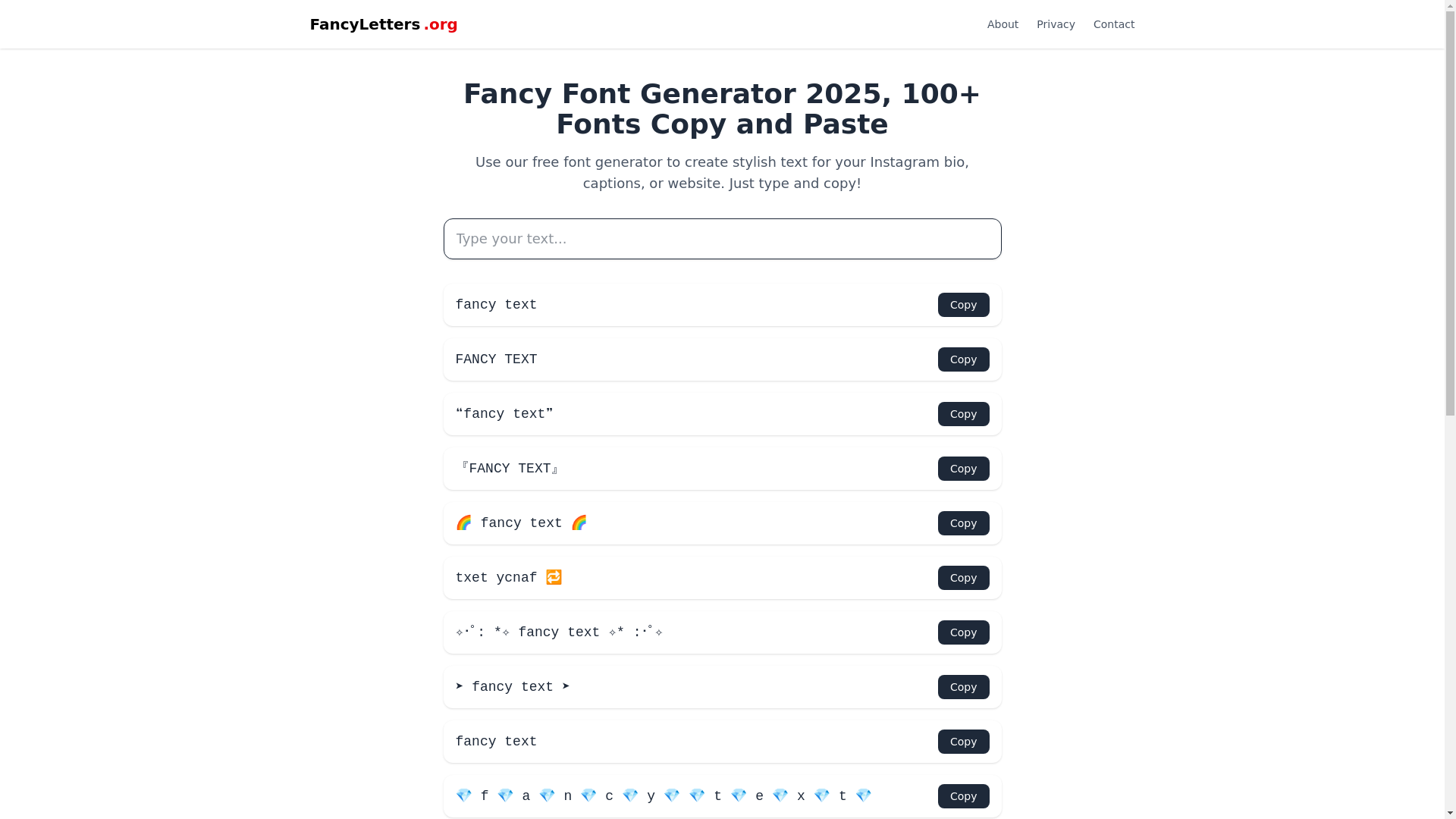 website screenshot of https://fancyfontgenerator.pages.dev/