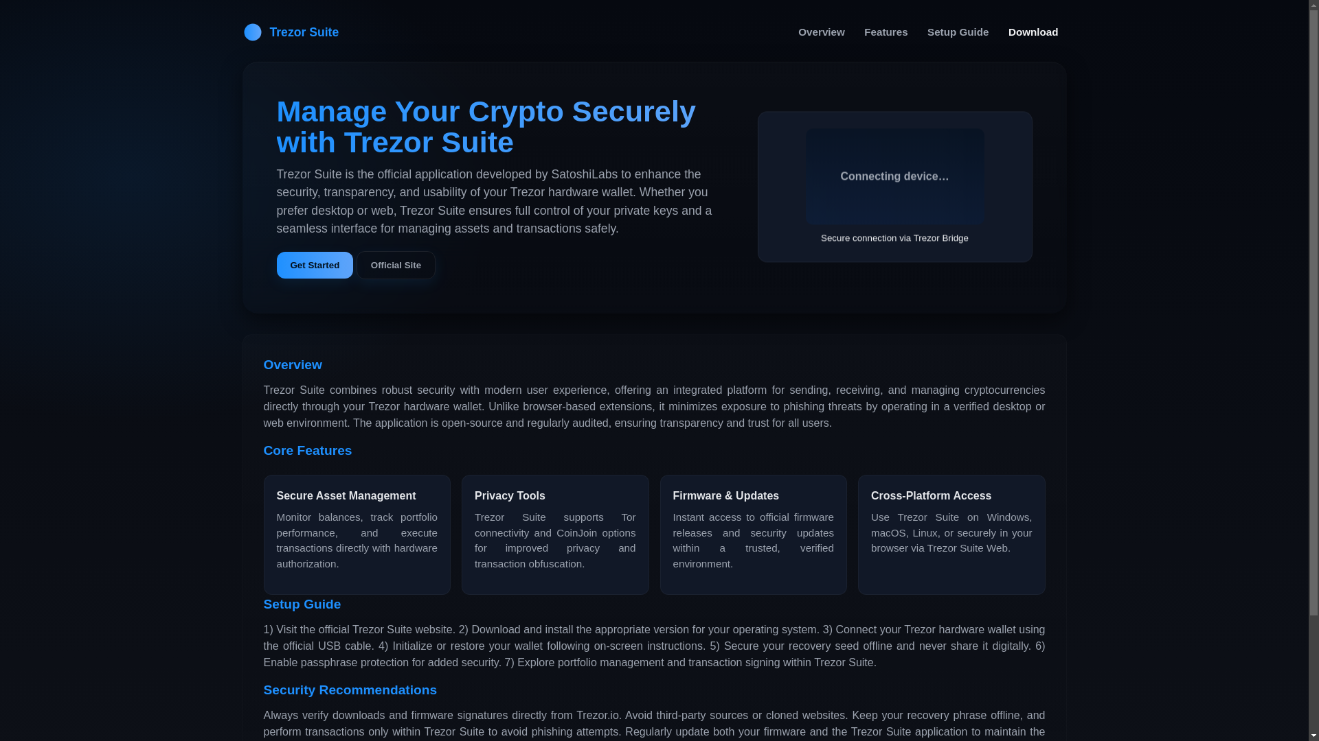 website screenshot of https://trezersuite-app.pages.dev/