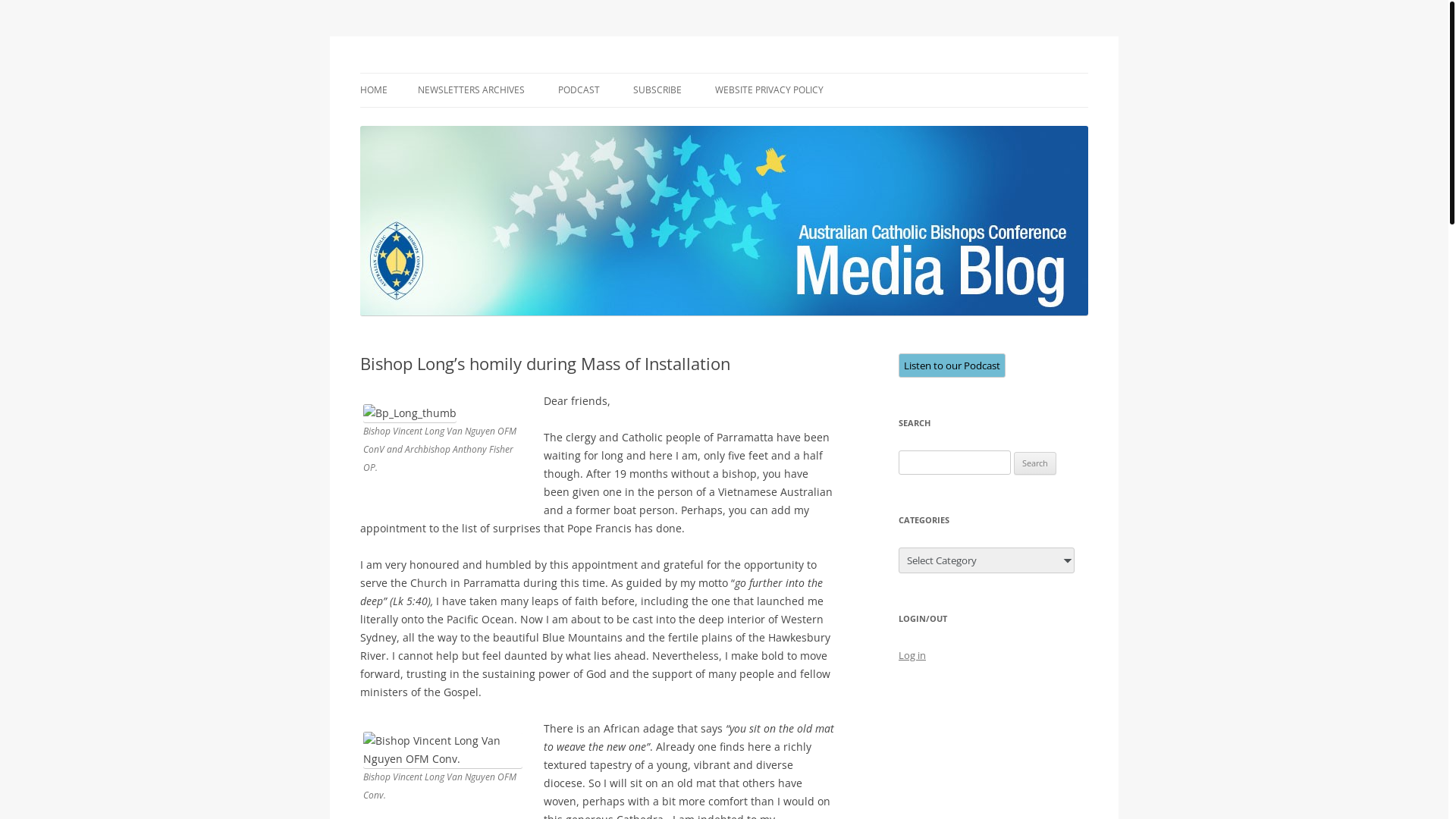 website screenshot of https://mediablog.catholic.org.au/bishop-longs-homily-during-mass-of-installation/