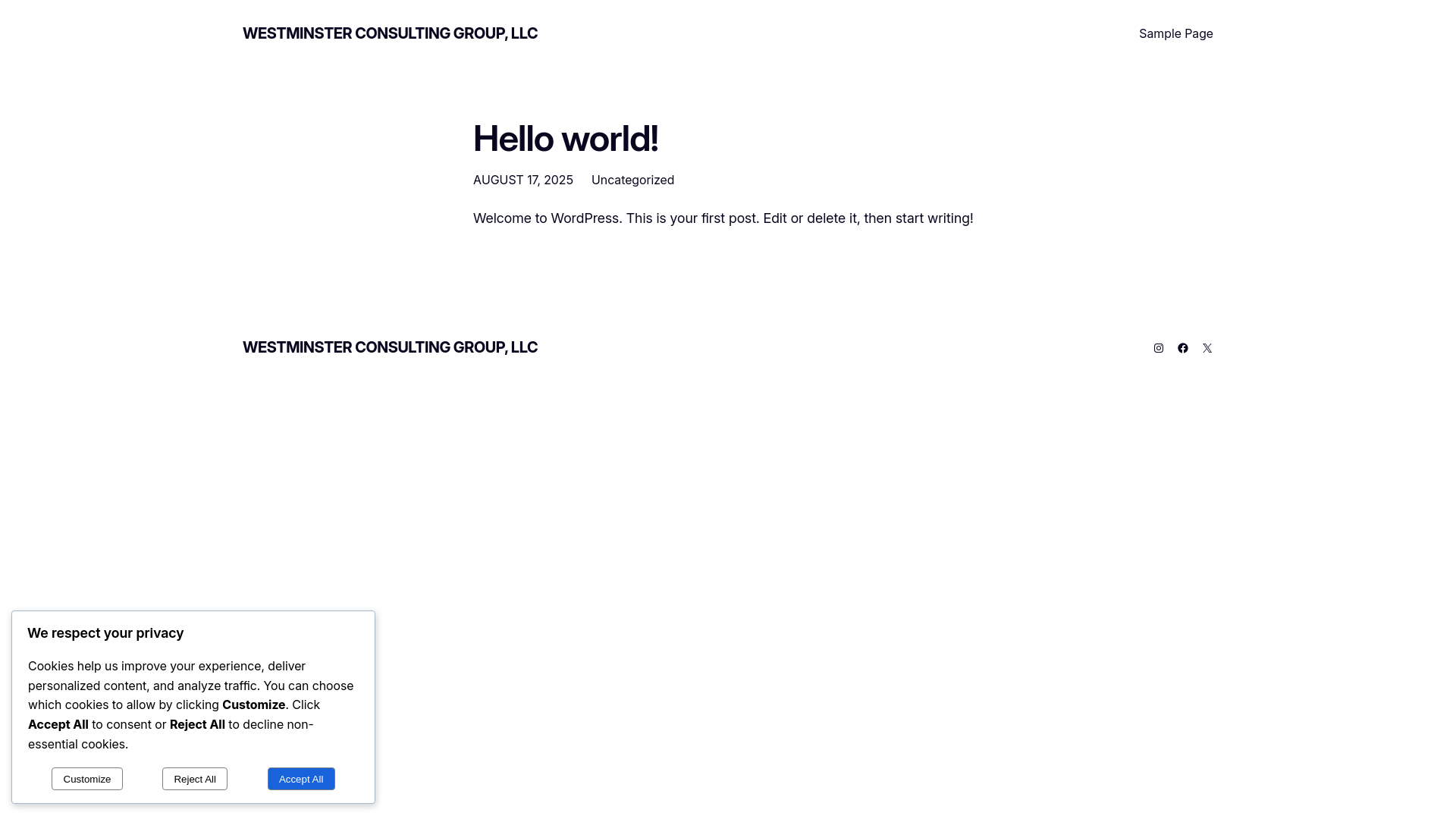 website screenshot of https://westminstercg.com/