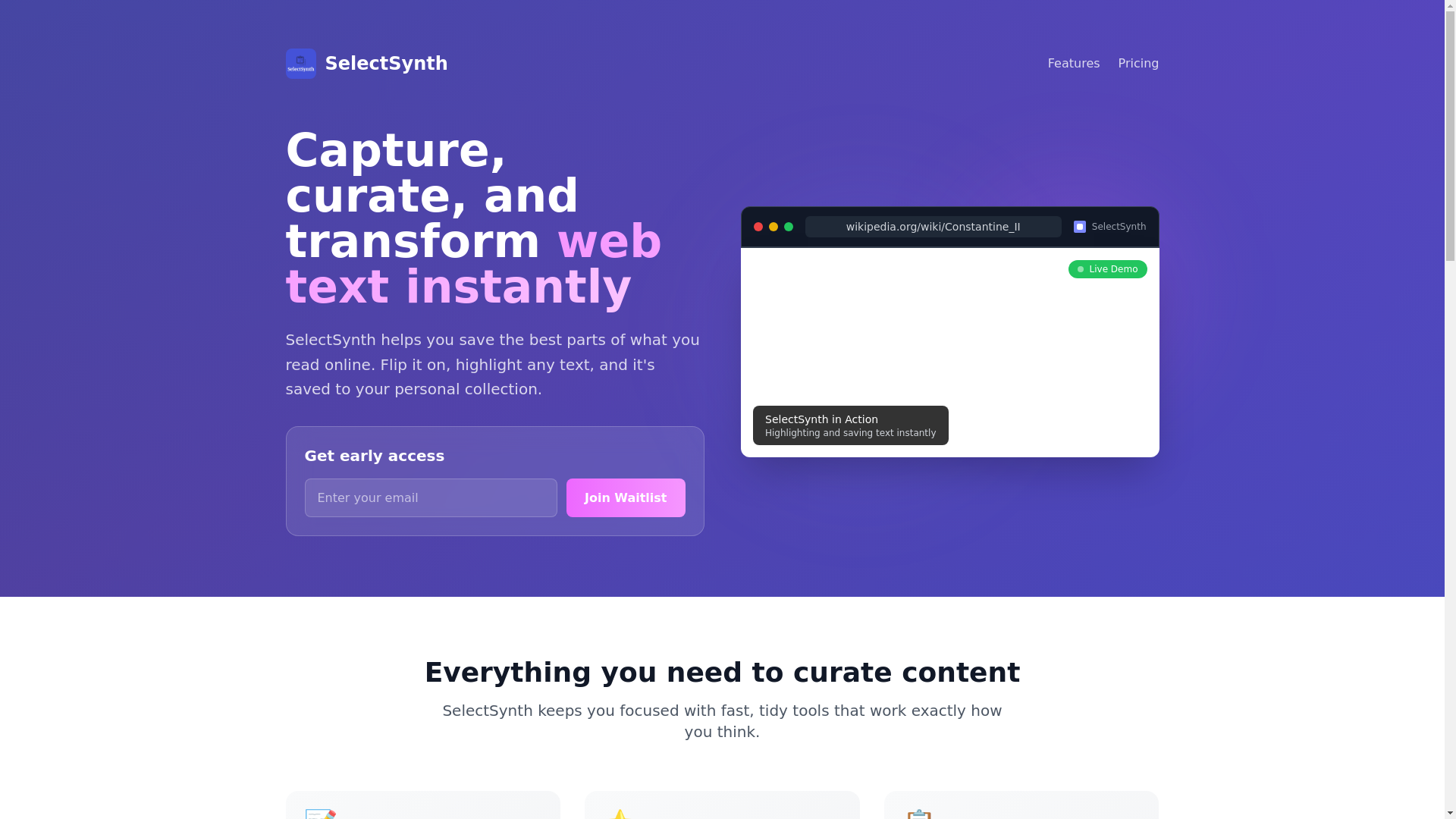website screenshot of https://selectsynth.me/