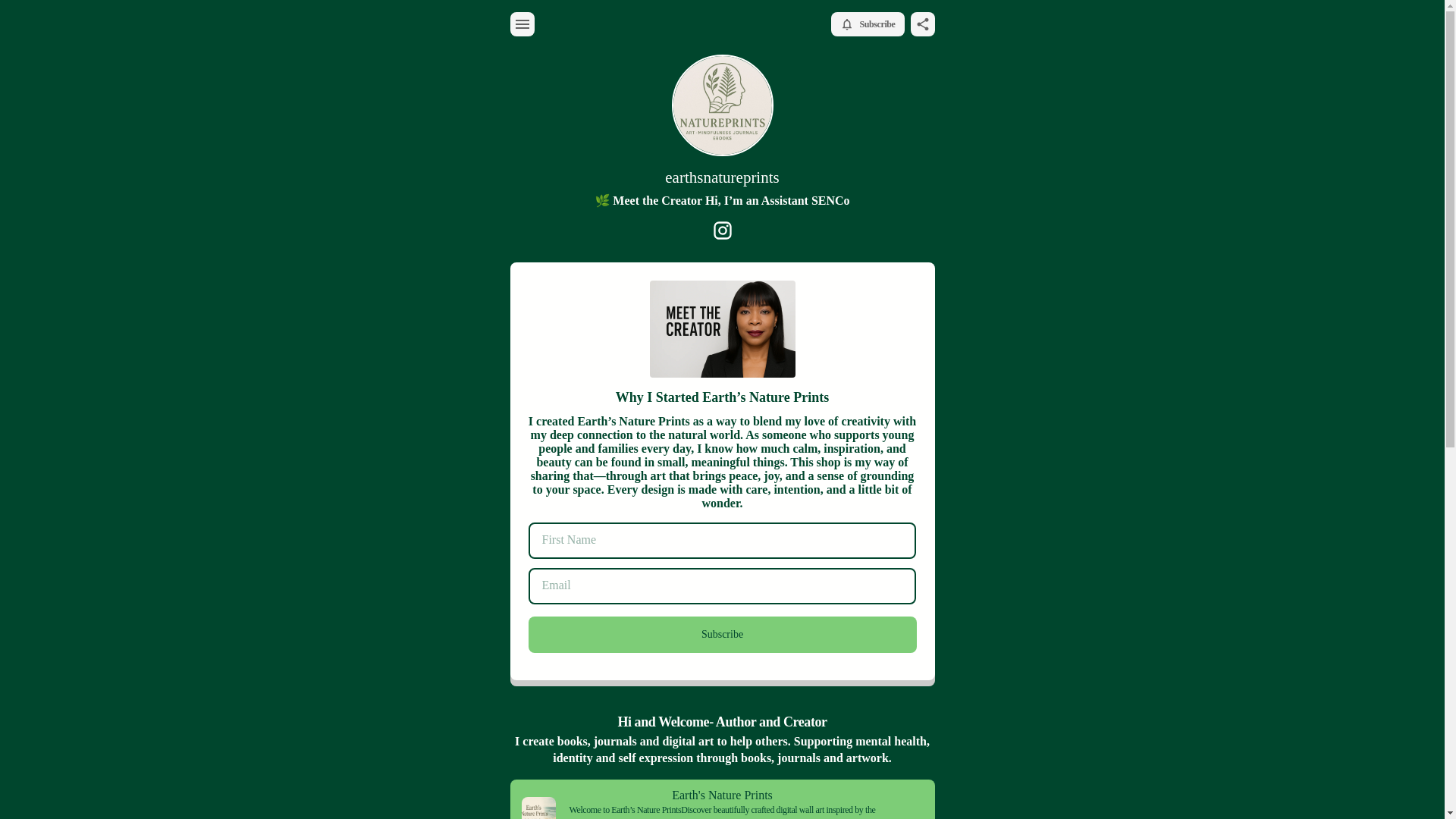 website screenshot of https://earthsnatureprints.com/
