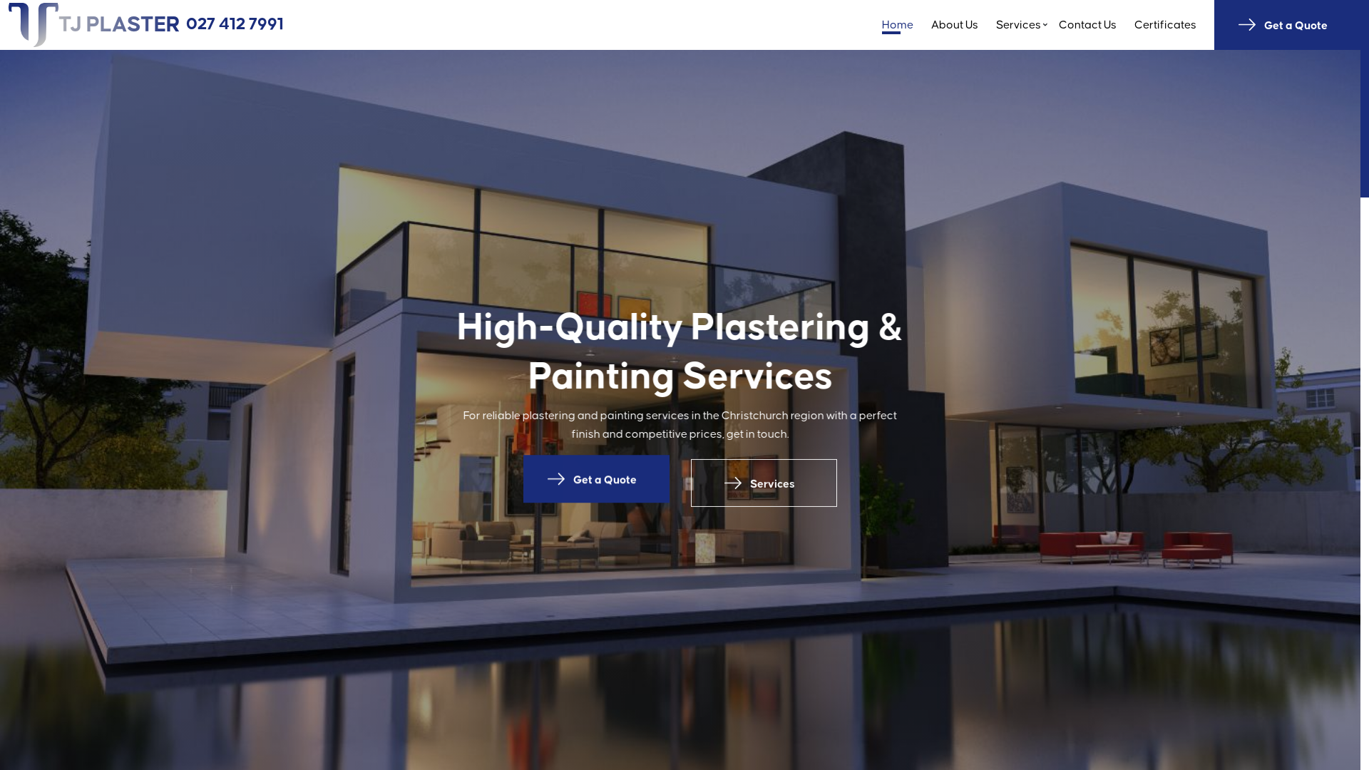 website screenshot of https://tjplaster.nz/