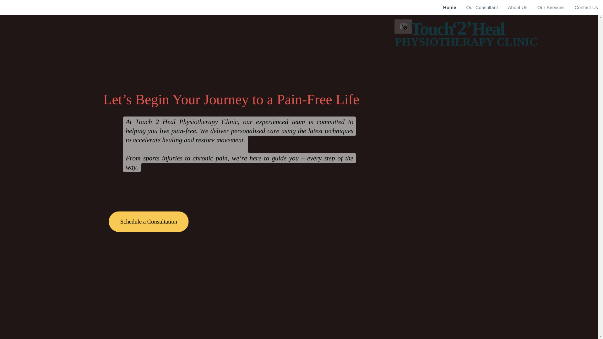 website screenshot of https://touch2healphysio.in/
