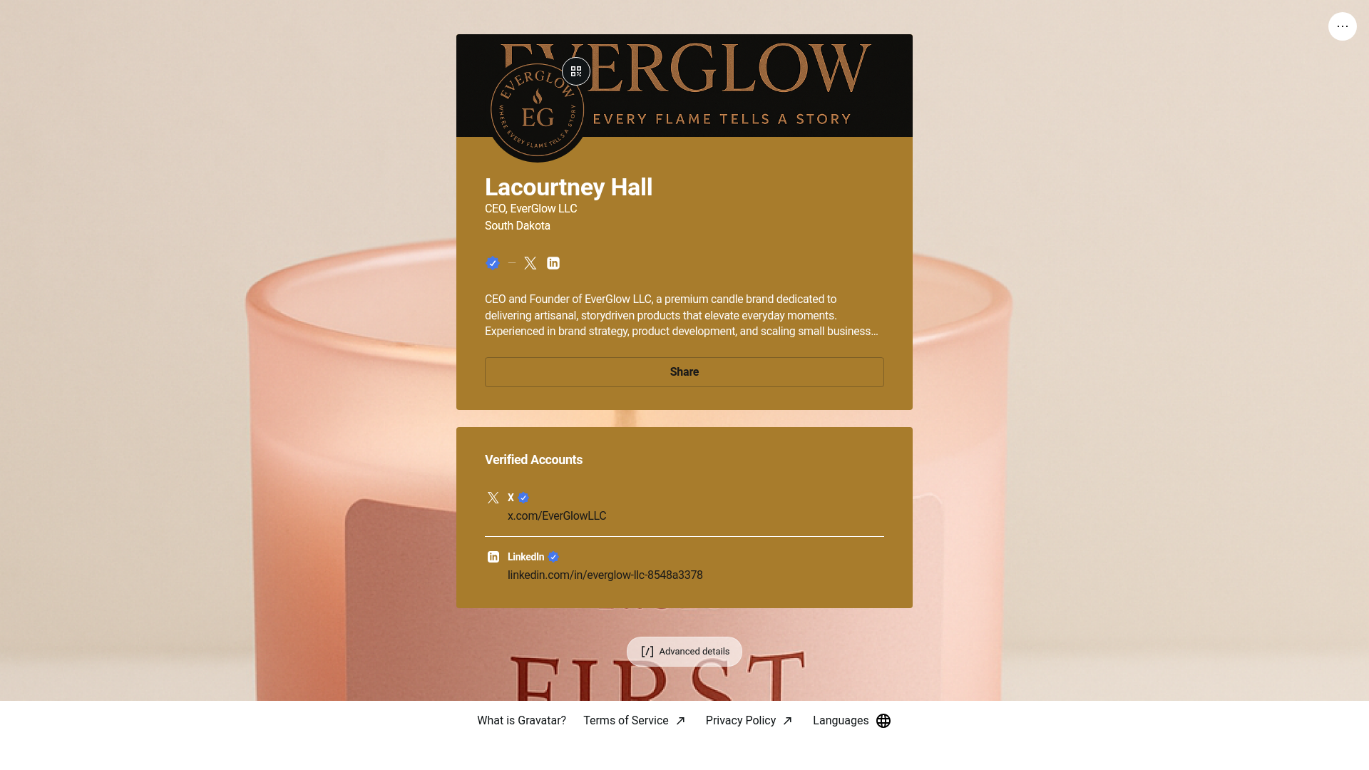 website screenshot of https://everglowllc.bio/