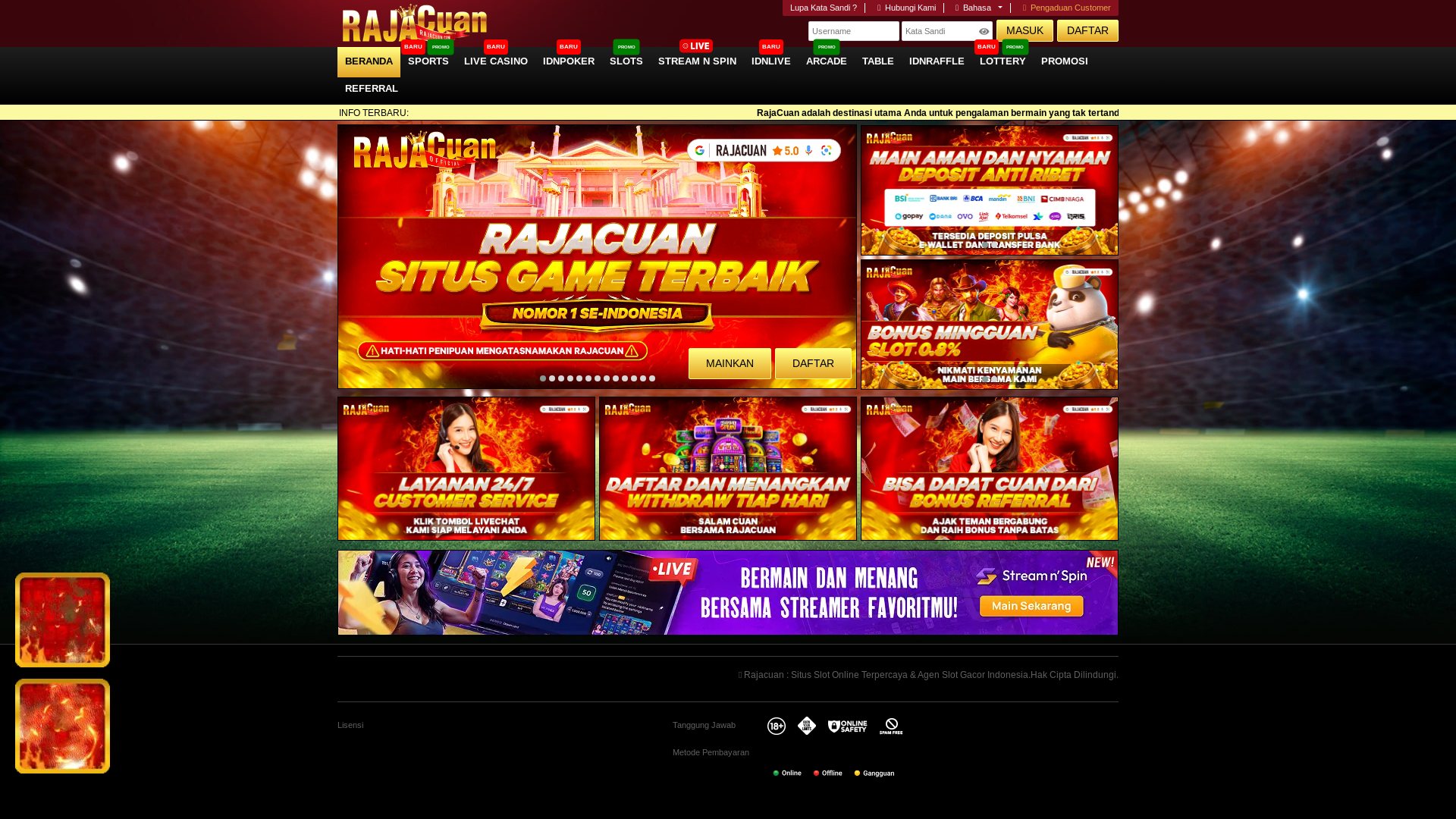 website screenshot of https://rajacuanbisa.com/