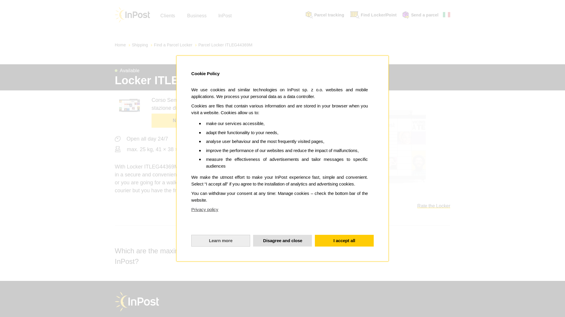 website screenshot of https://inpost.it/en/locker-legnano-ITLEG44369M-corso-sempione