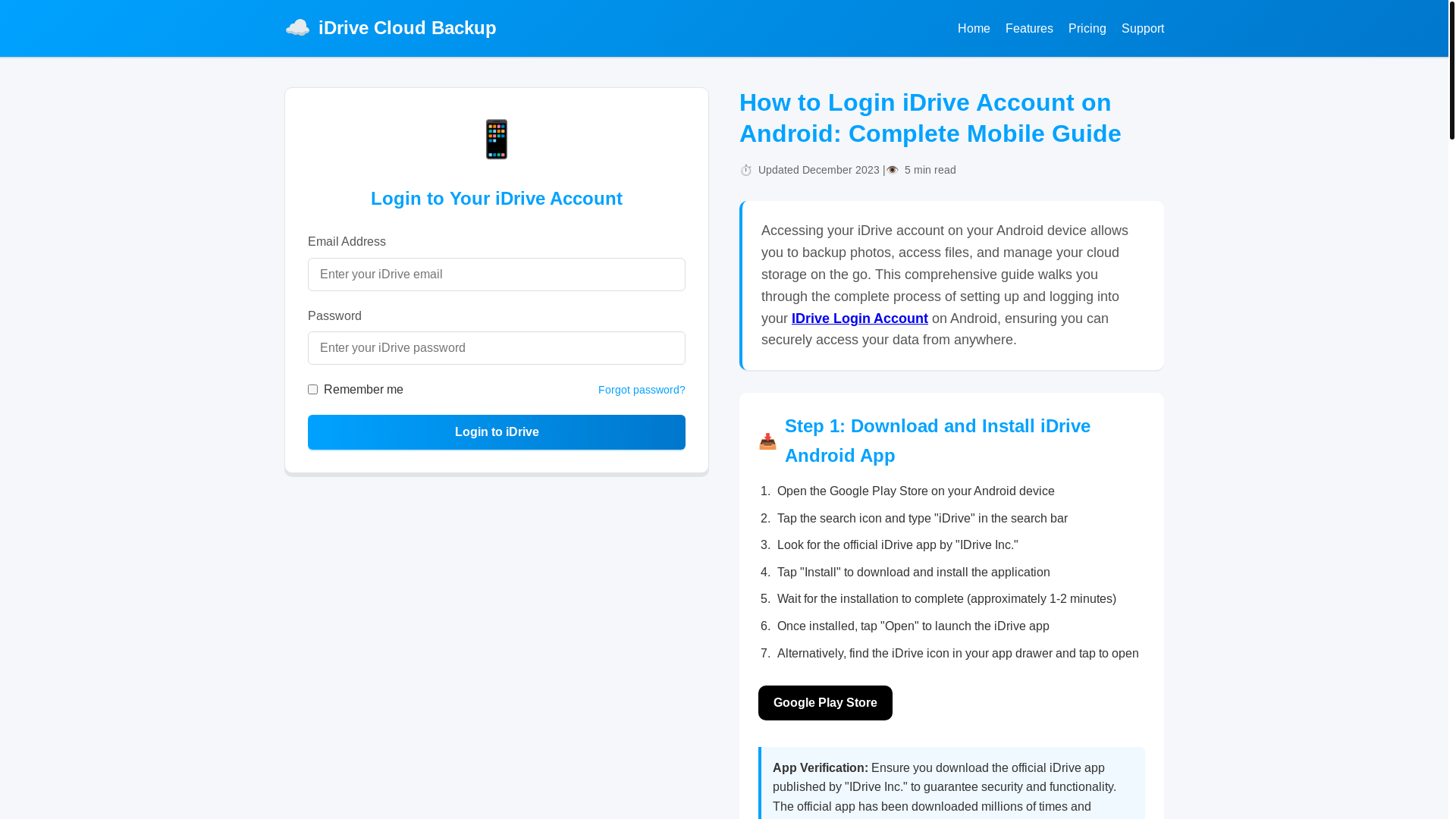 website screenshot of https://idriveandroid.pages.dev/