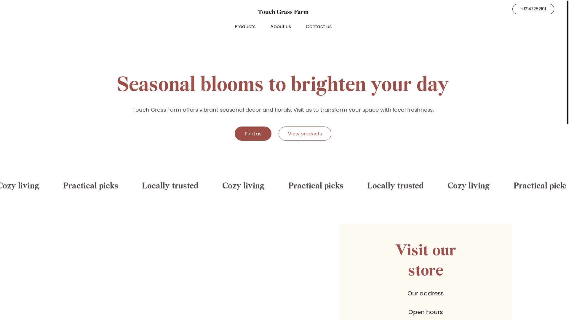 website screenshot of https://touchgrassfarm.com/