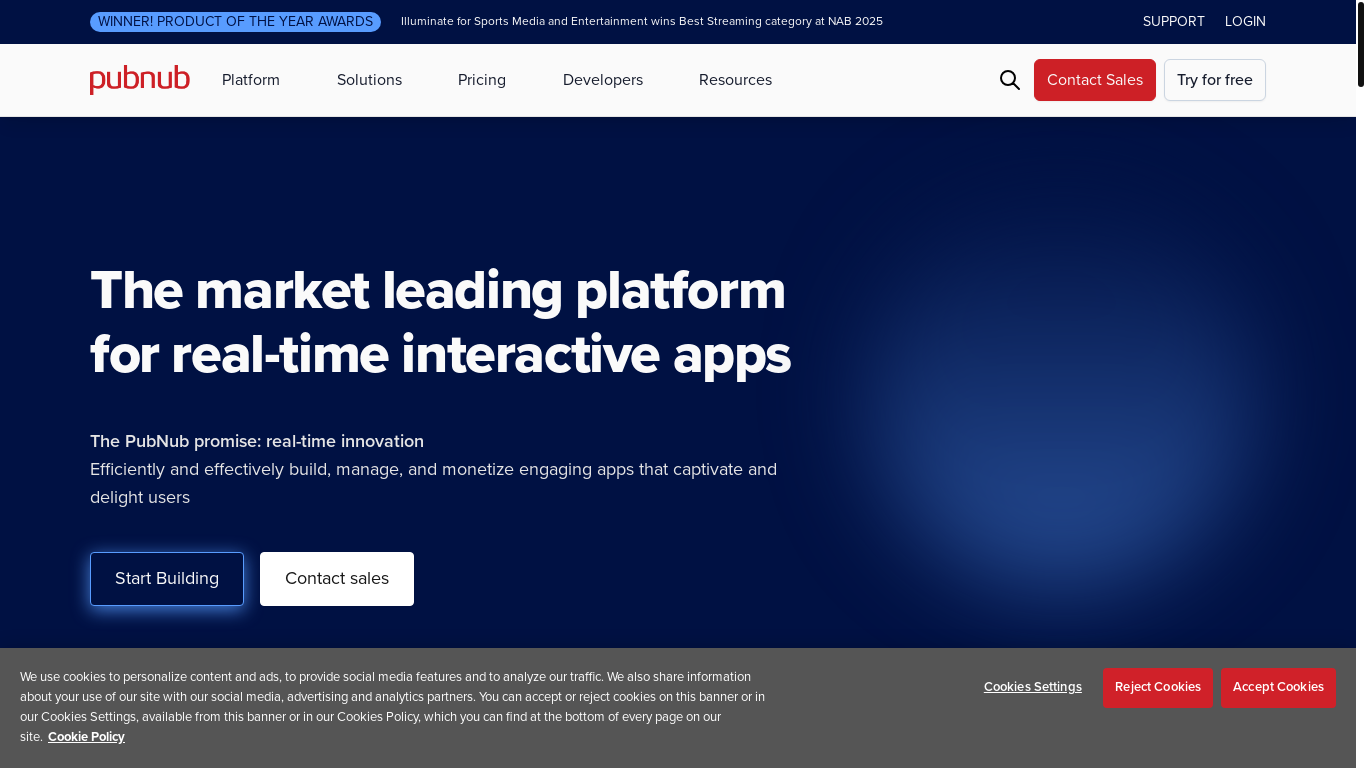 website screenshot of https://pubnub.com/