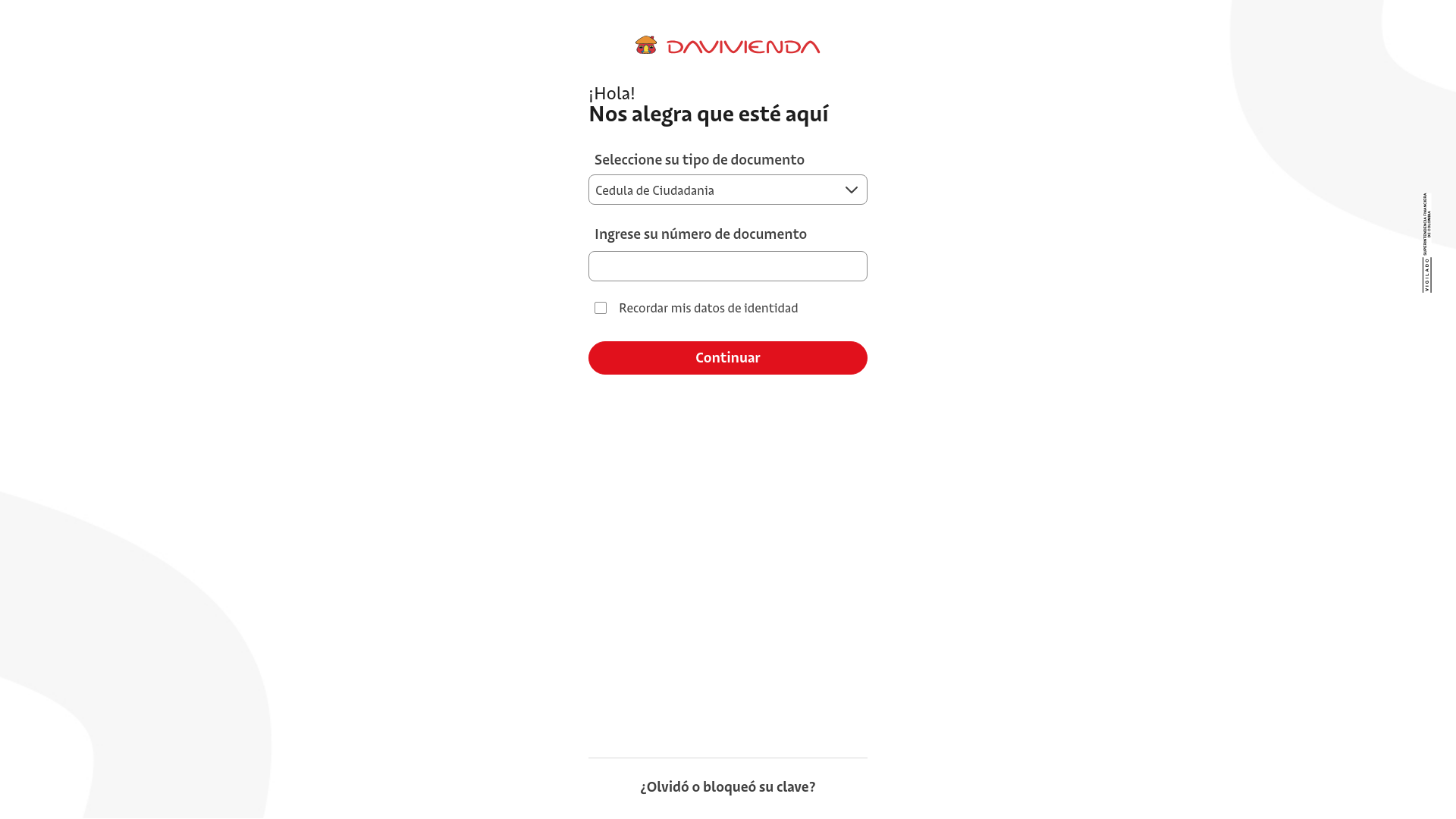 website screenshot of https://transacciones.davivienda.com/transaccional/personas/nuevo/login.jsf