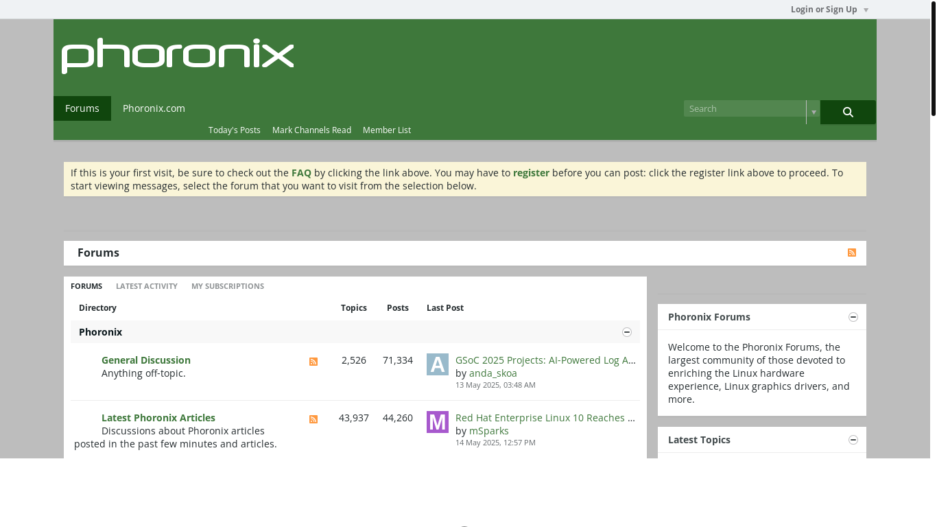 website screenshot of https://www.phoronix.com/forums/