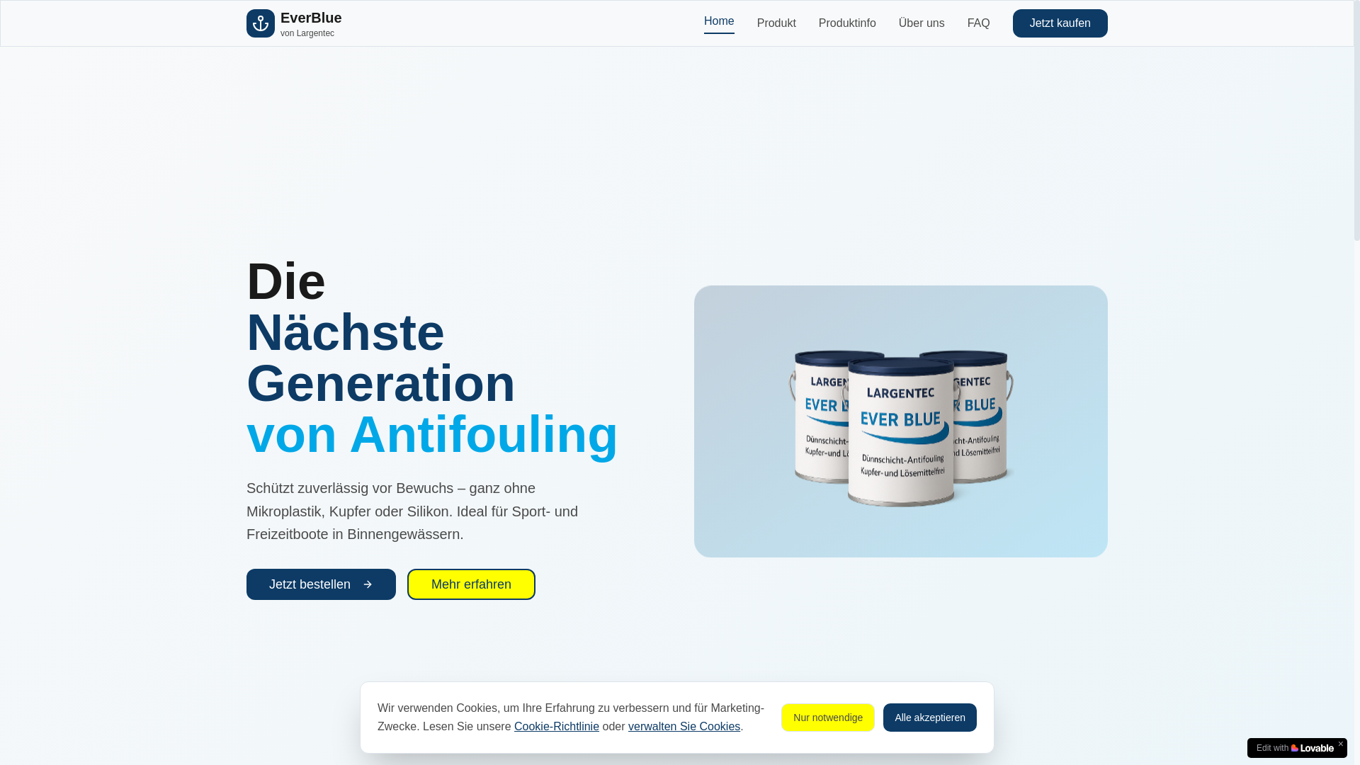 website screenshot of https://everblue-coating.de/