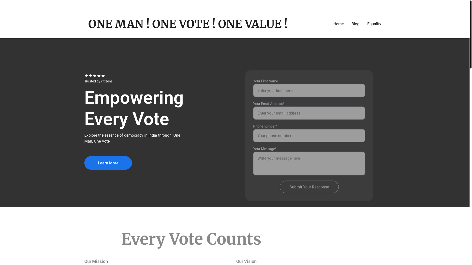 website screenshot of https://onemanonevote.in/