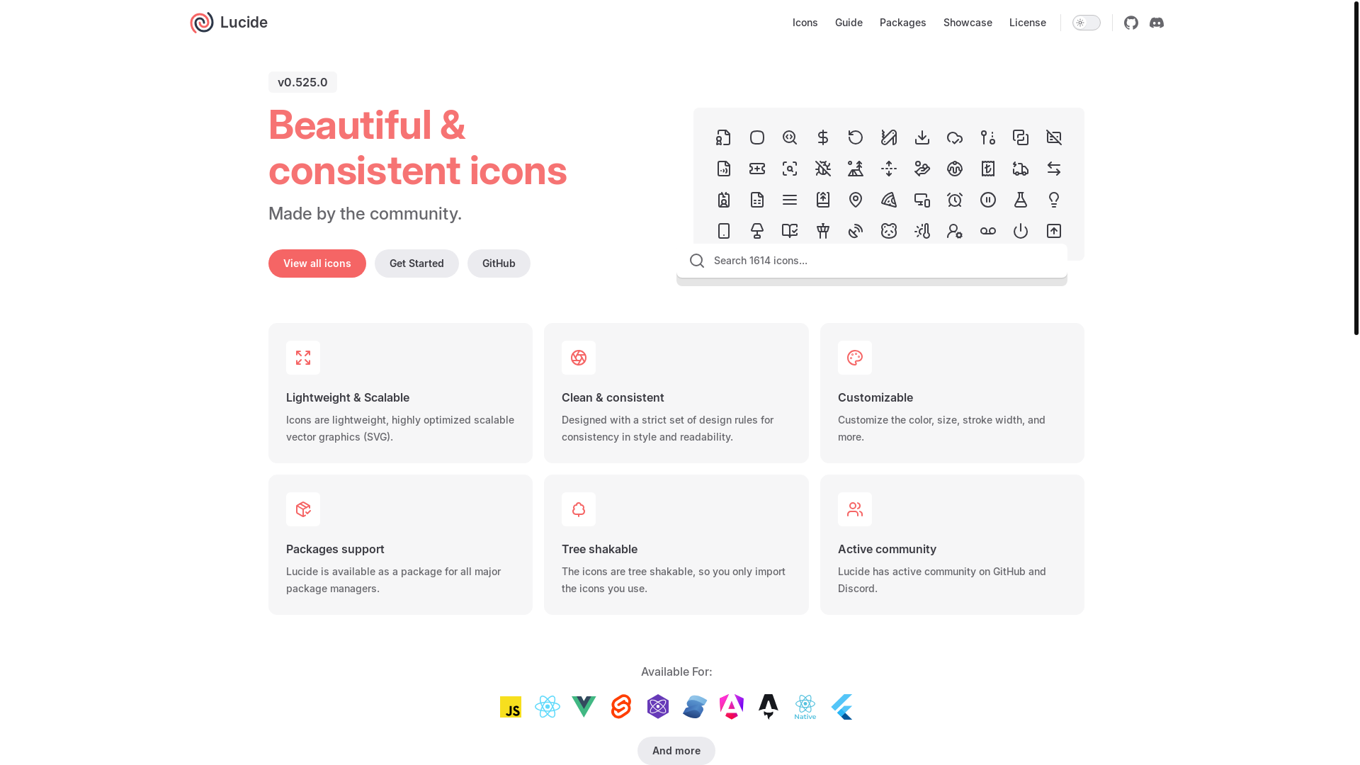 website screenshot of https://lucide.dev