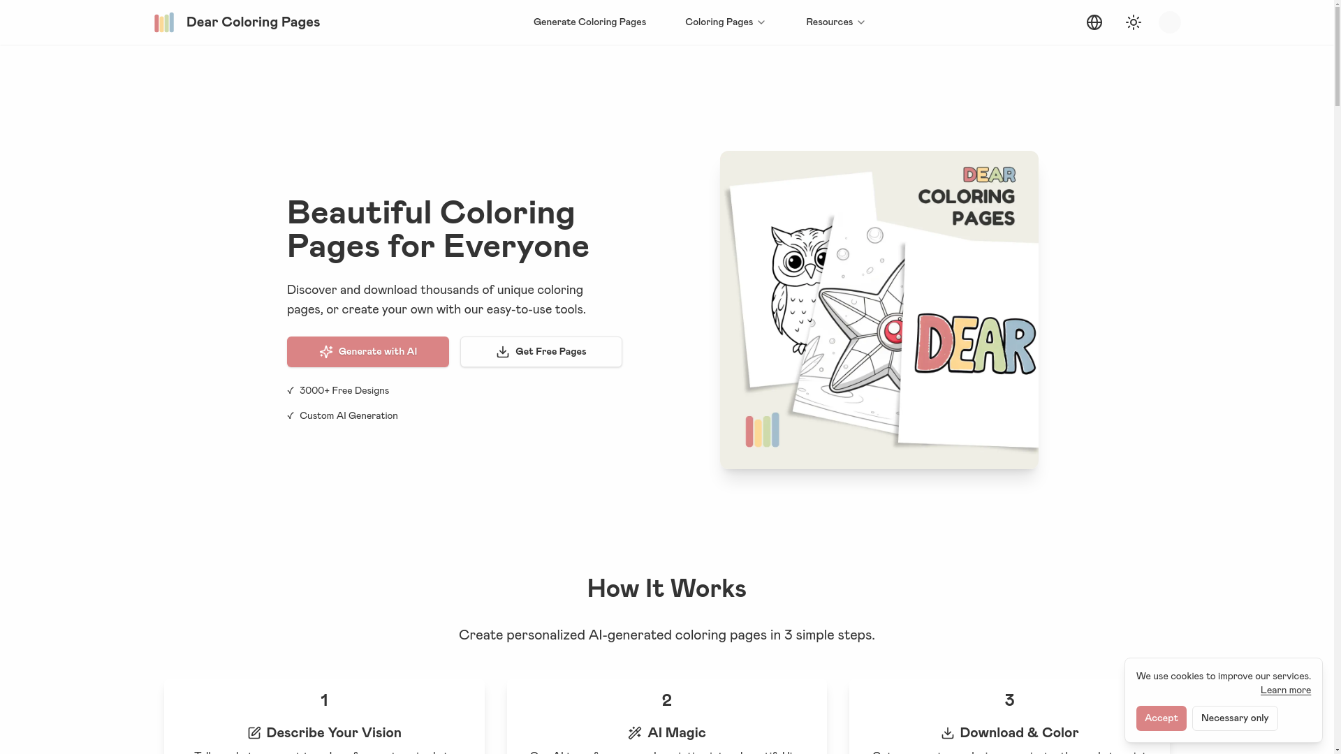 website screenshot of https://dear-coloring-pages-staging.pages.dev/